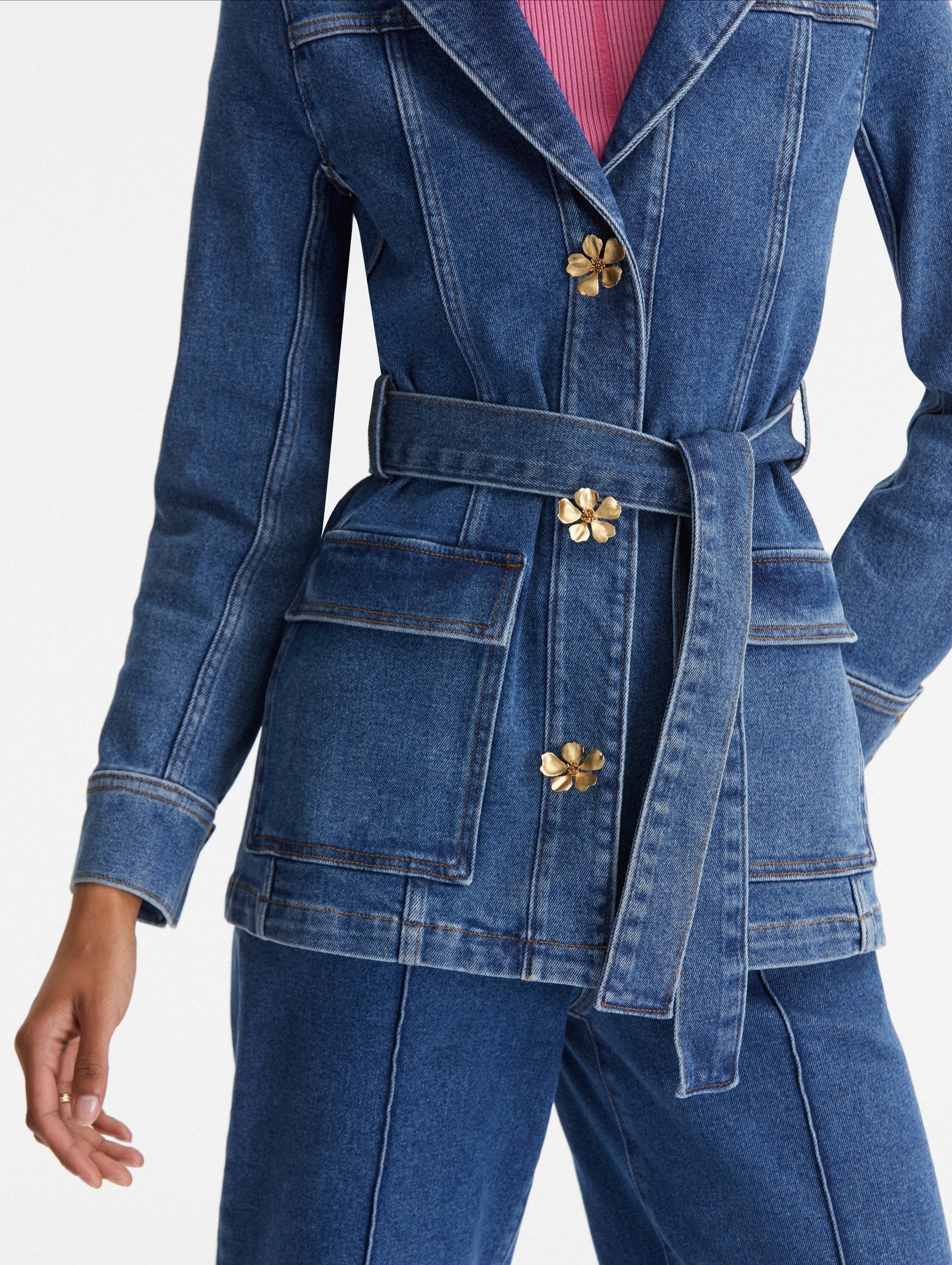 FLORAL BUTTON DENIM JACKET - 5