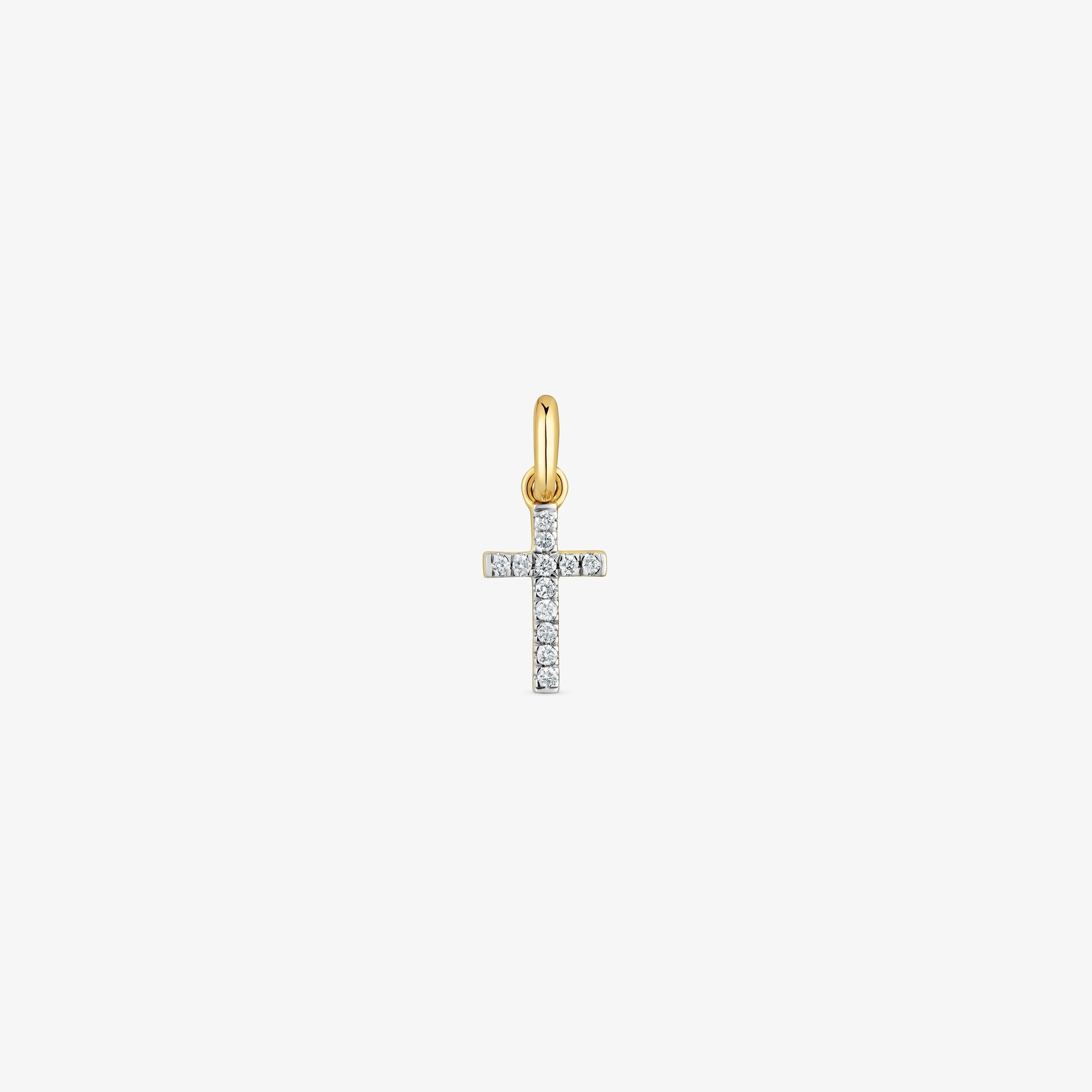 Small 18K solid gold and diamonds cross Pendant Basics - 1
