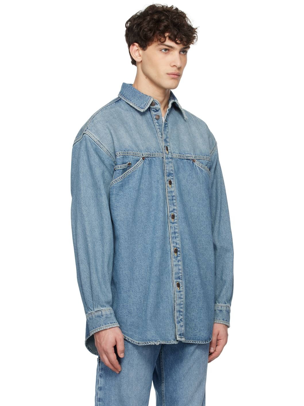 Blue Laurel Crown Emblem Denim Shirt - 2