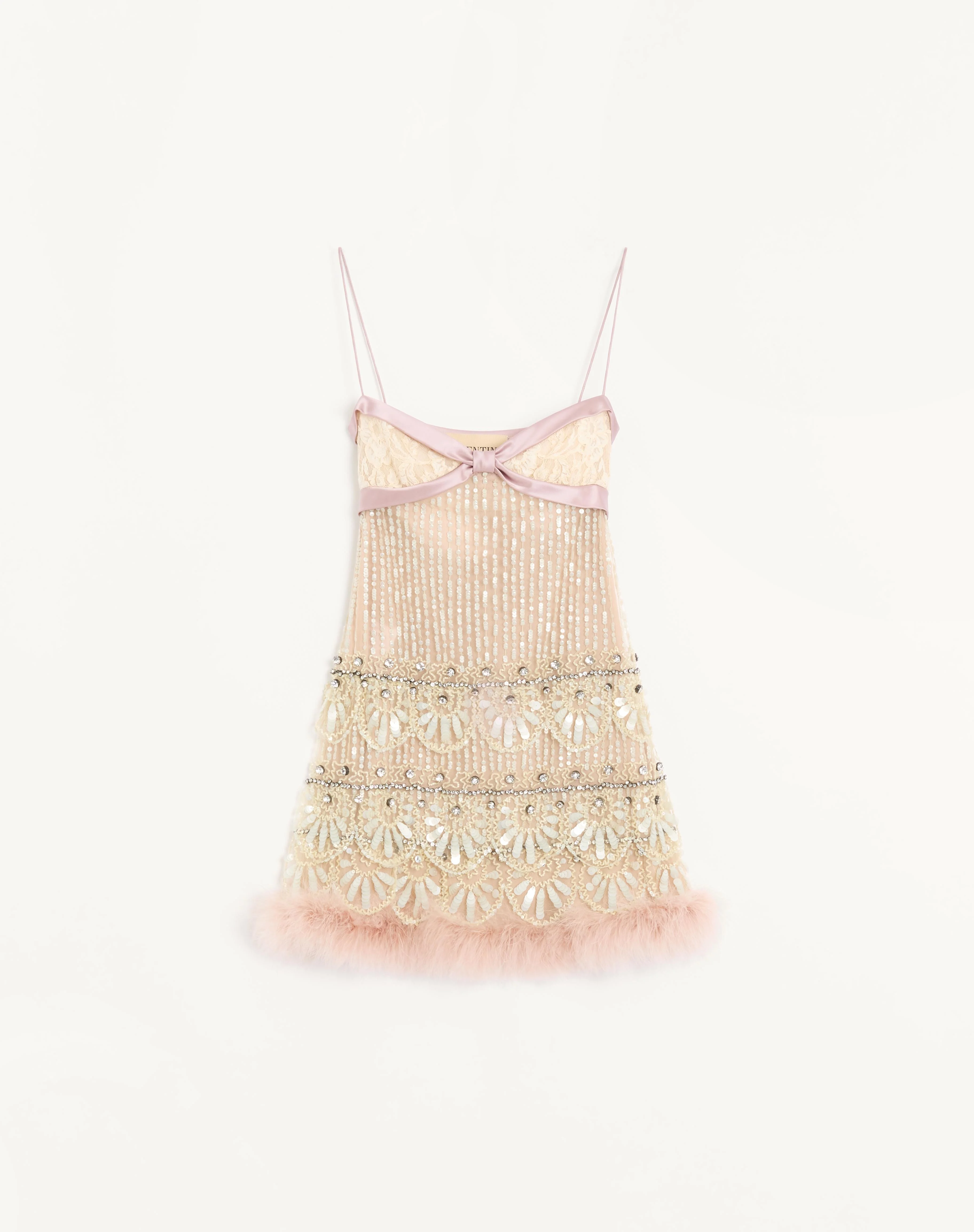 TULLE ILLUSIONE EMBROIDERED SHORT DRESS - 1