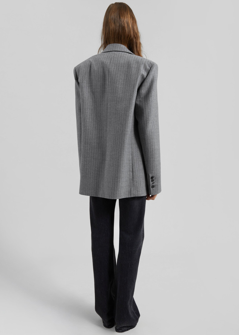 Newark Pinstripe Double Breasted Blazer - Grey/Brown 12