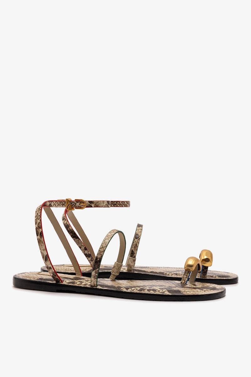 Biarritz Flat Sandal In Neutral Snake Leather 3