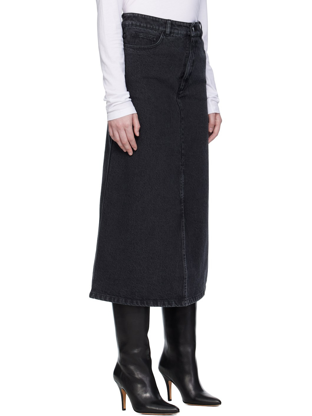 Black Georgia Denim Midi Skirt - 2