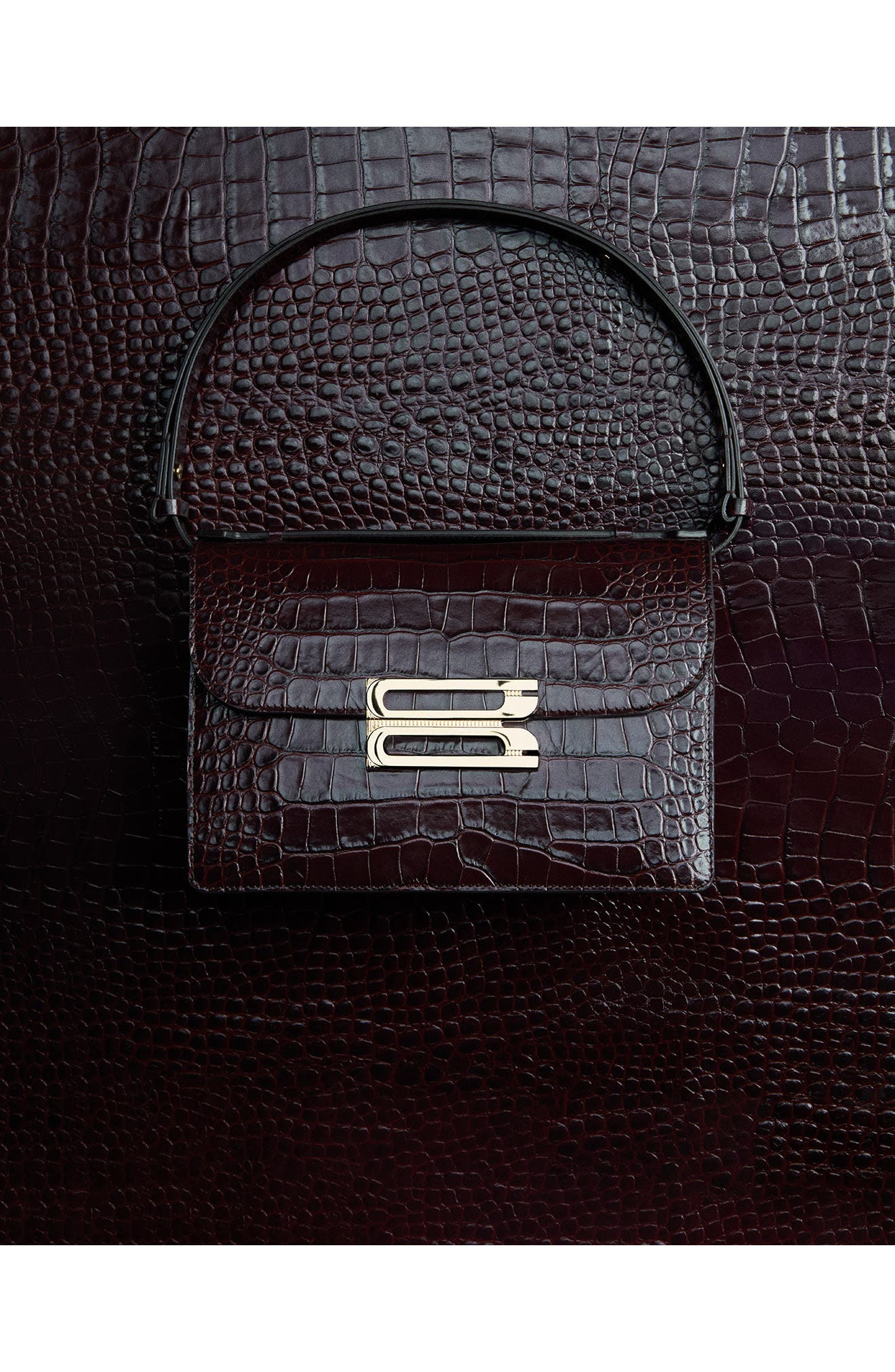 Victoria Beckham Dorian Croc Embossed Leather Shoulder Bag in Espresso 8946 at Nordstrom - 5