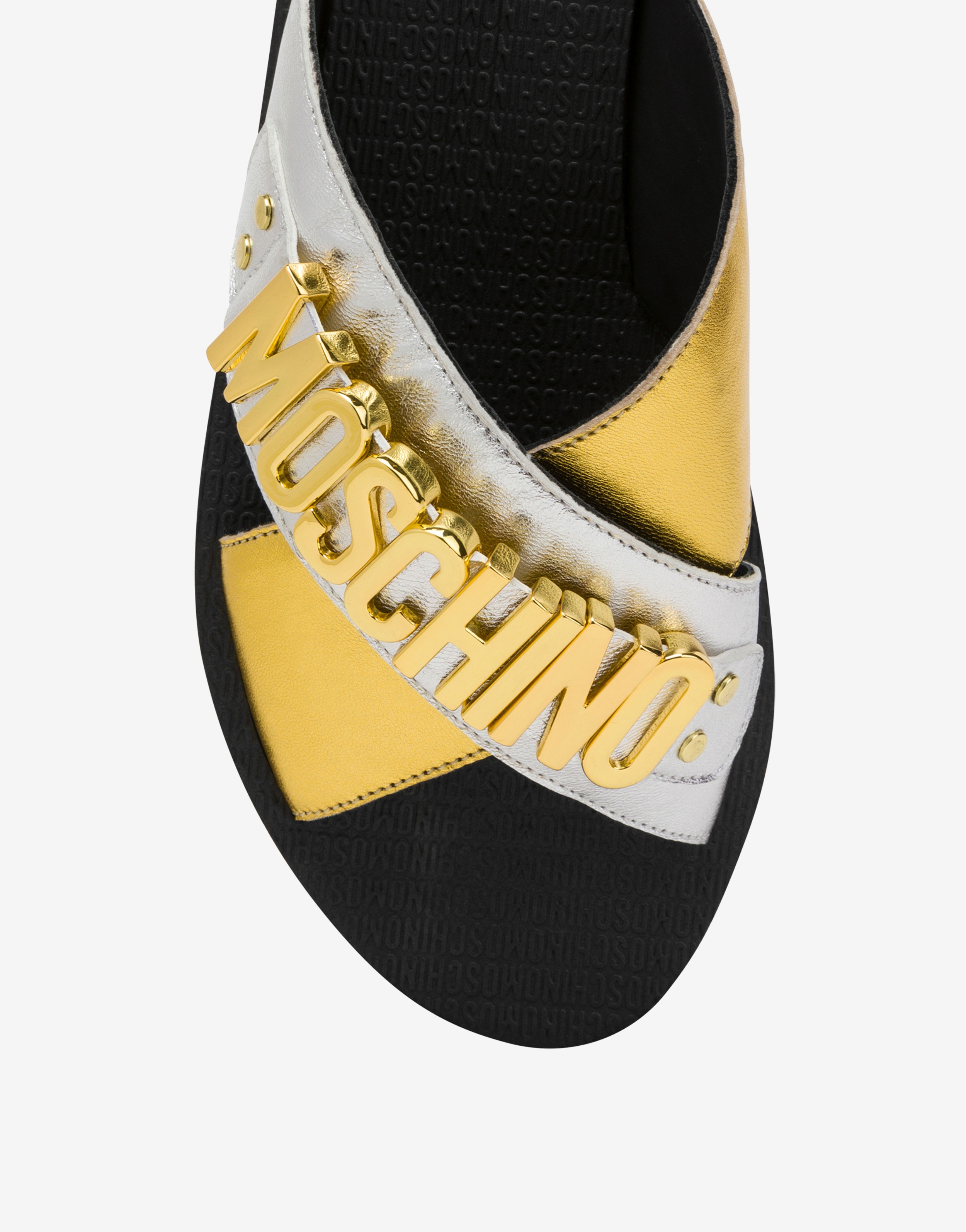 LETTERING LOGO LAMINATED WEDGE SANDALS - 4