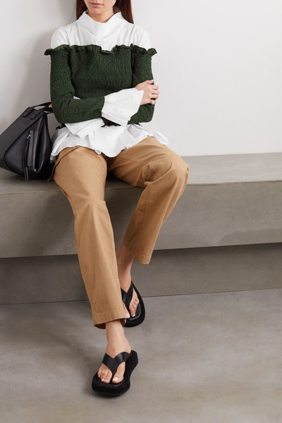 Loewe Layered smocked crepe and cotton-blend poplin blouse outlook