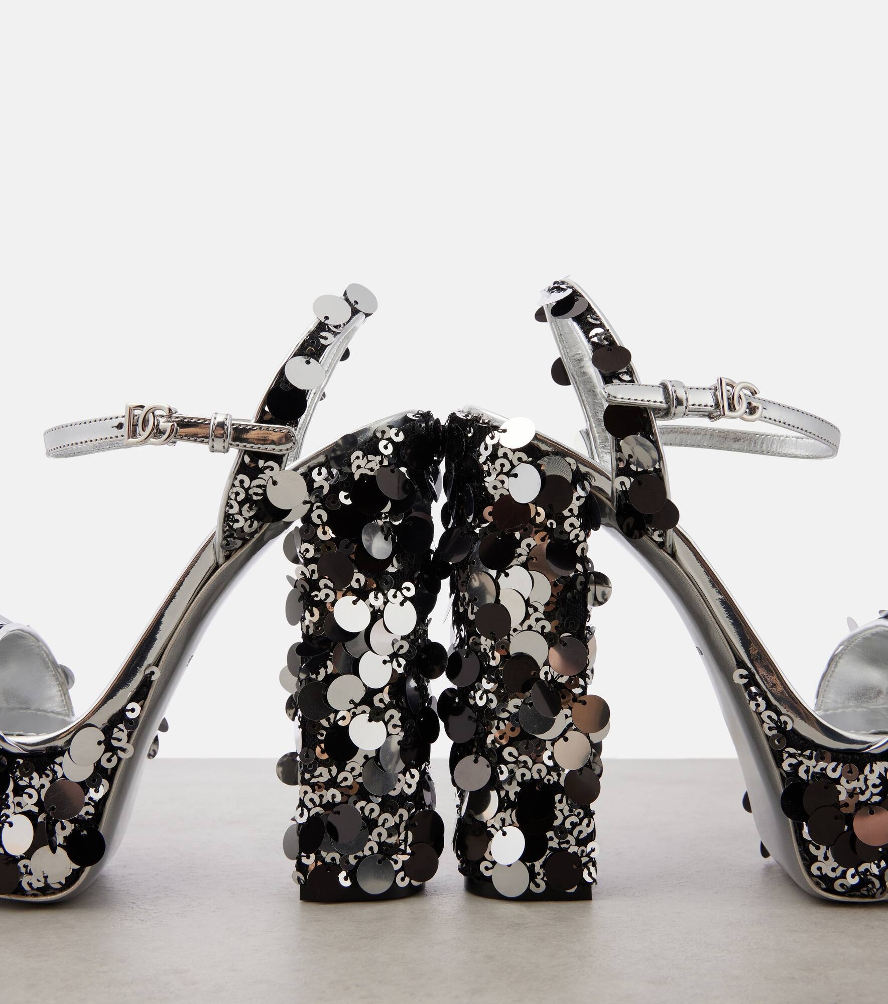 Sequined faux leather platform sandals - 5