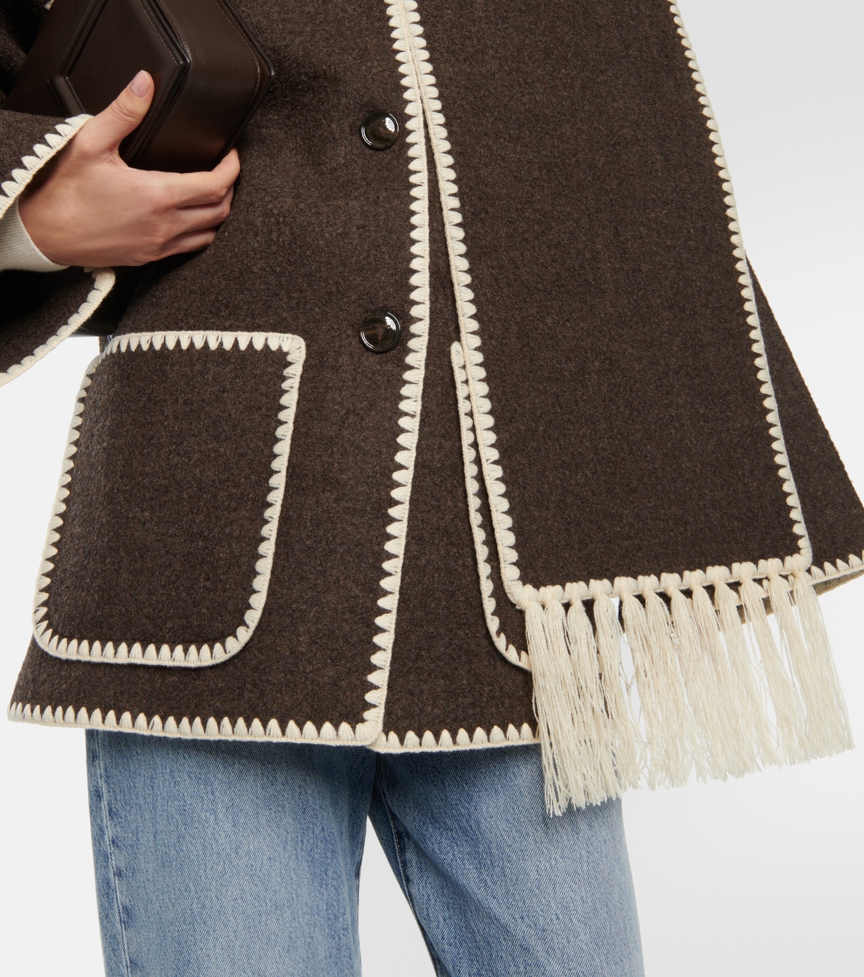 Embroidered wool-blend scarf jacket - 7
