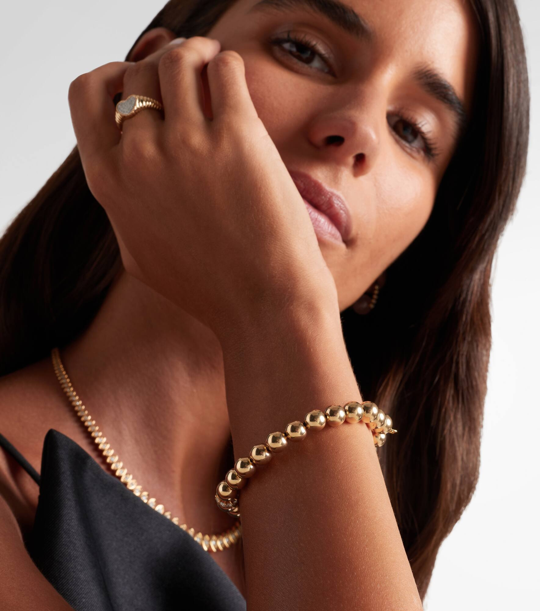 Cocktail 14kt gold and rondelle opal beaded bracelet with diamonds - 2