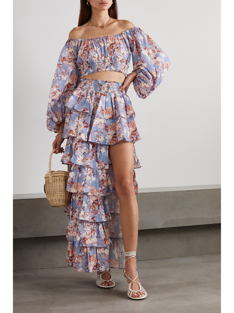 CAROLINE CONSTAS Cornelia Cropped Off-the-shoulder Floral-print Cotton-voile Top outlook