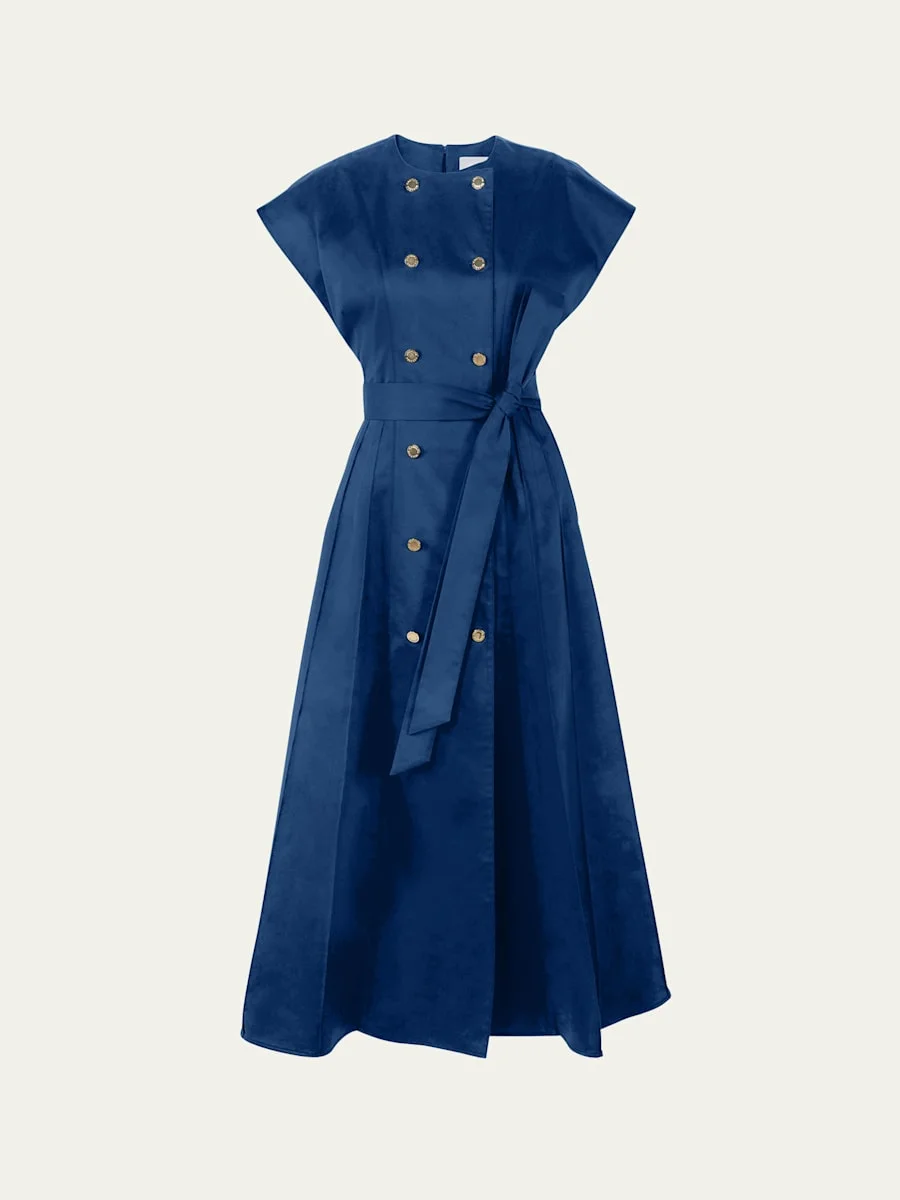 Double-Breasted Cap-Sleeve Belted Midi Dress - 1