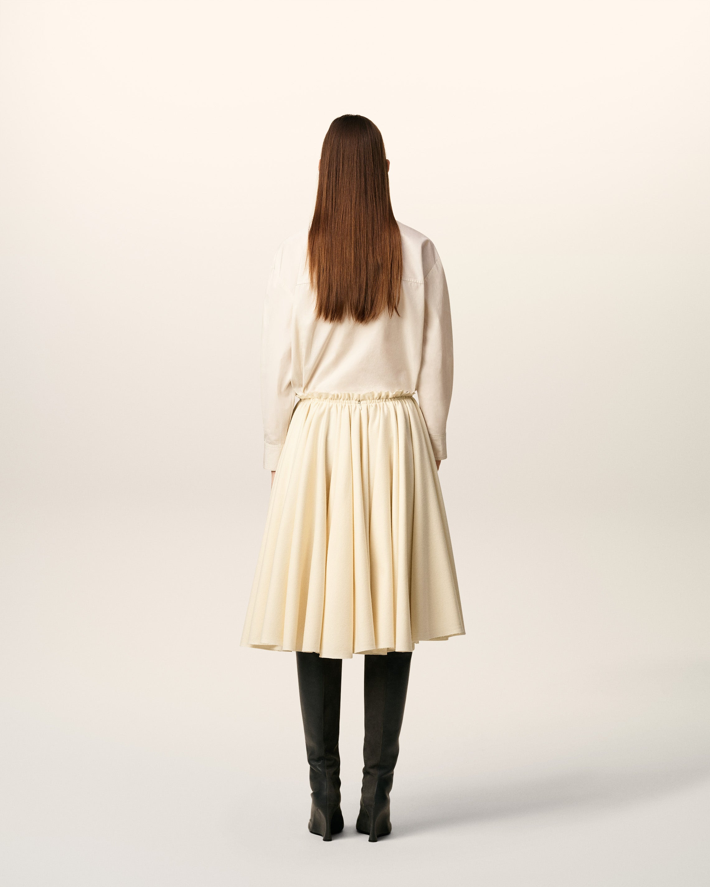 WHITE WOOL MIDI COROLLA SKIRT - 4