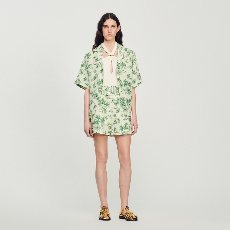 Sandro Loose printed palm tree shorts outlook