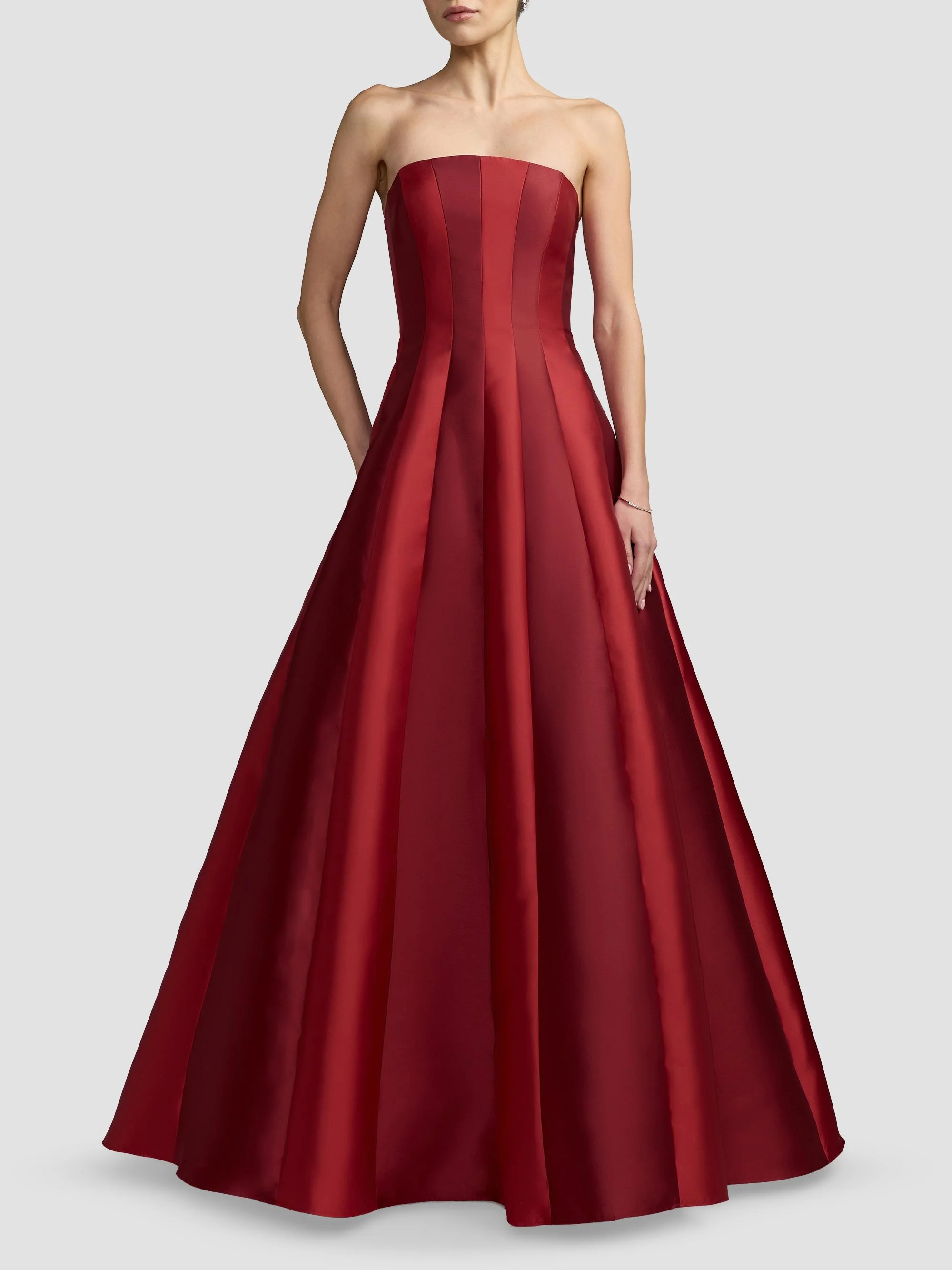 Women's Mikado Striped Strapless A-Line Gown - Wine Multi - 1
