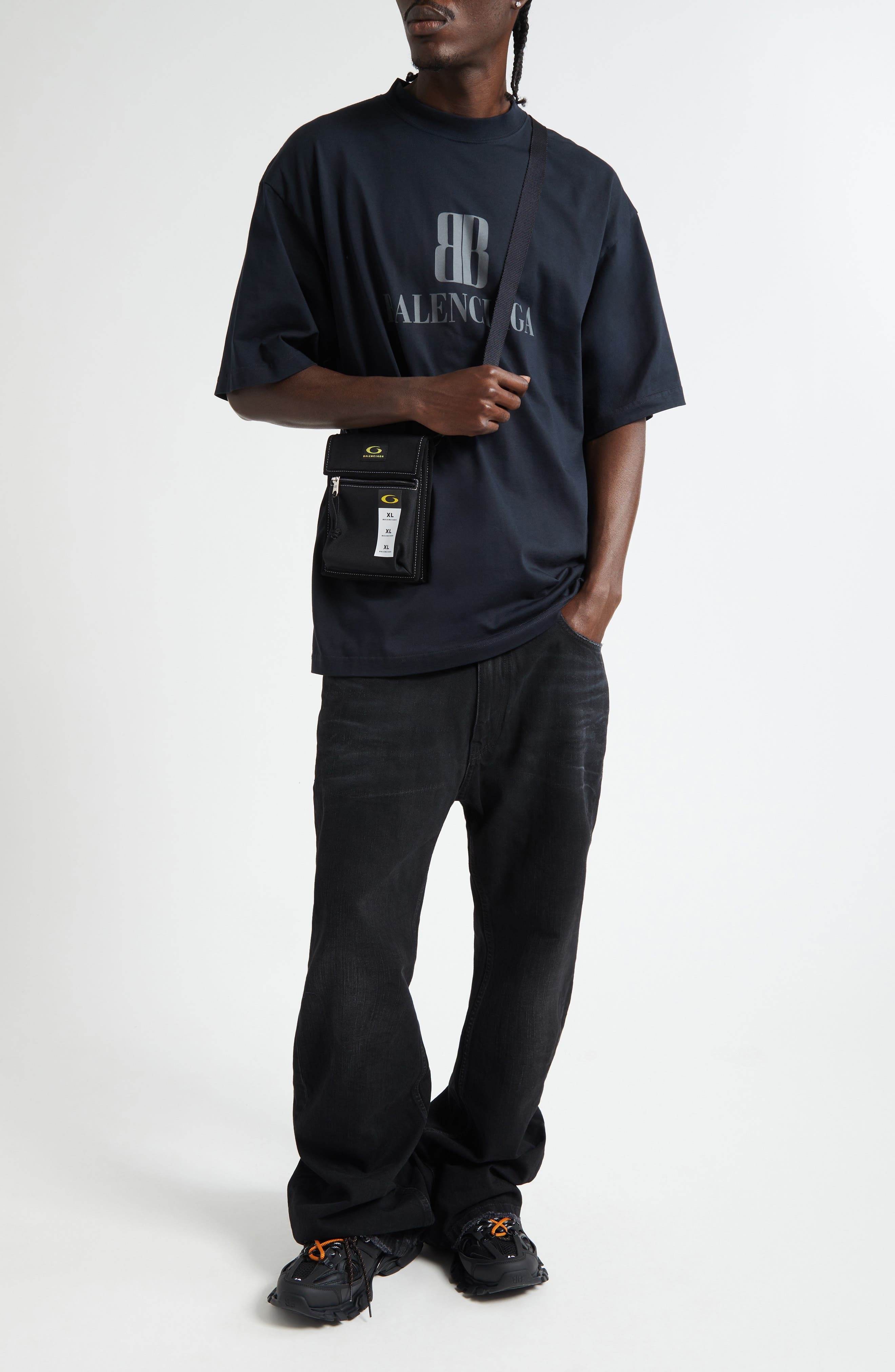 Balenciaga Medium Fit Nano BB Logo Graphic T-Shirt in Faded Black at Nordstrom - 2