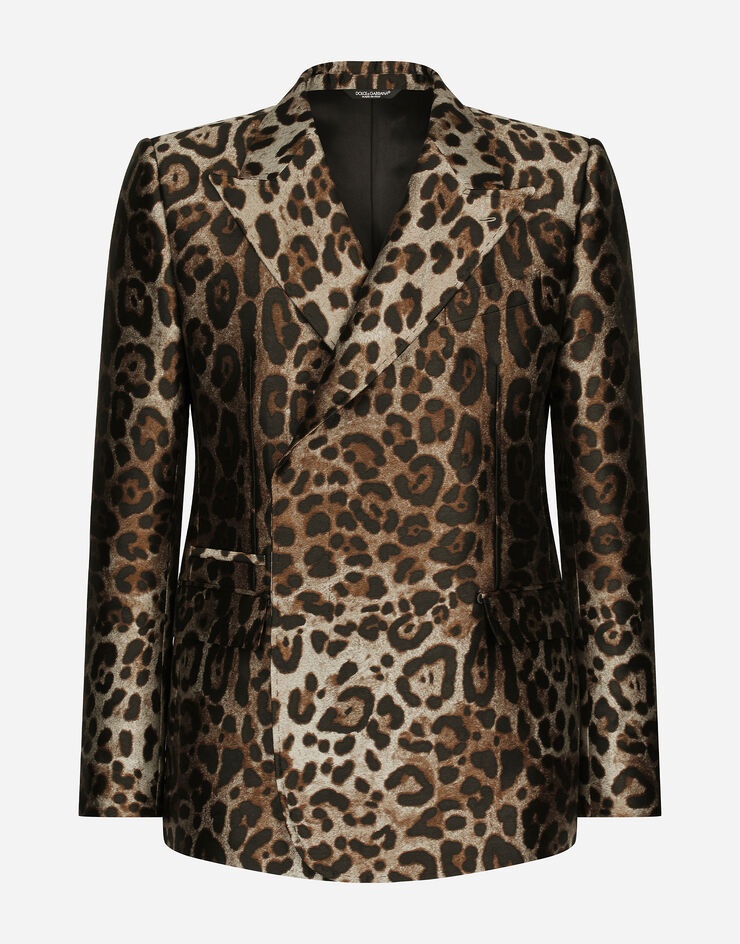 Double-breasted leopard-design jacquard Sicilia-fit suit - 1