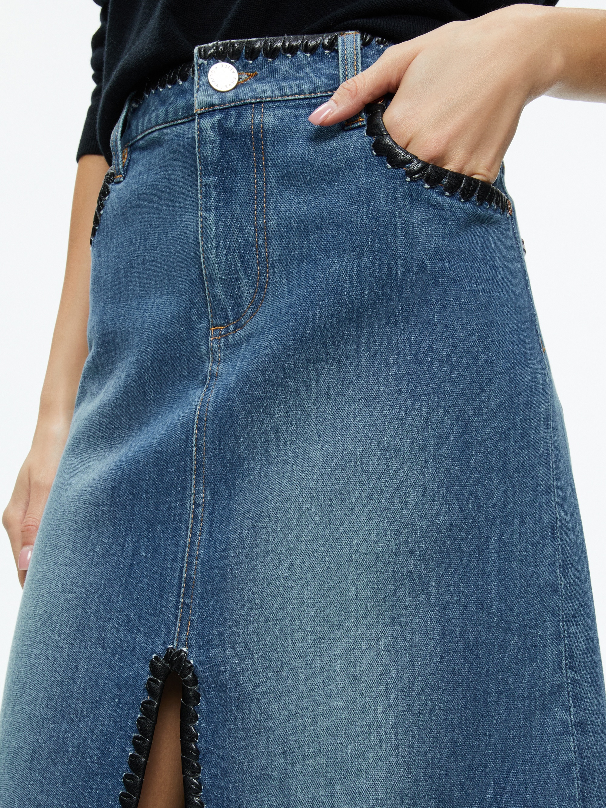 RYE DENIM MAXI SKIRT WITH VEGAN LEATHER - 5