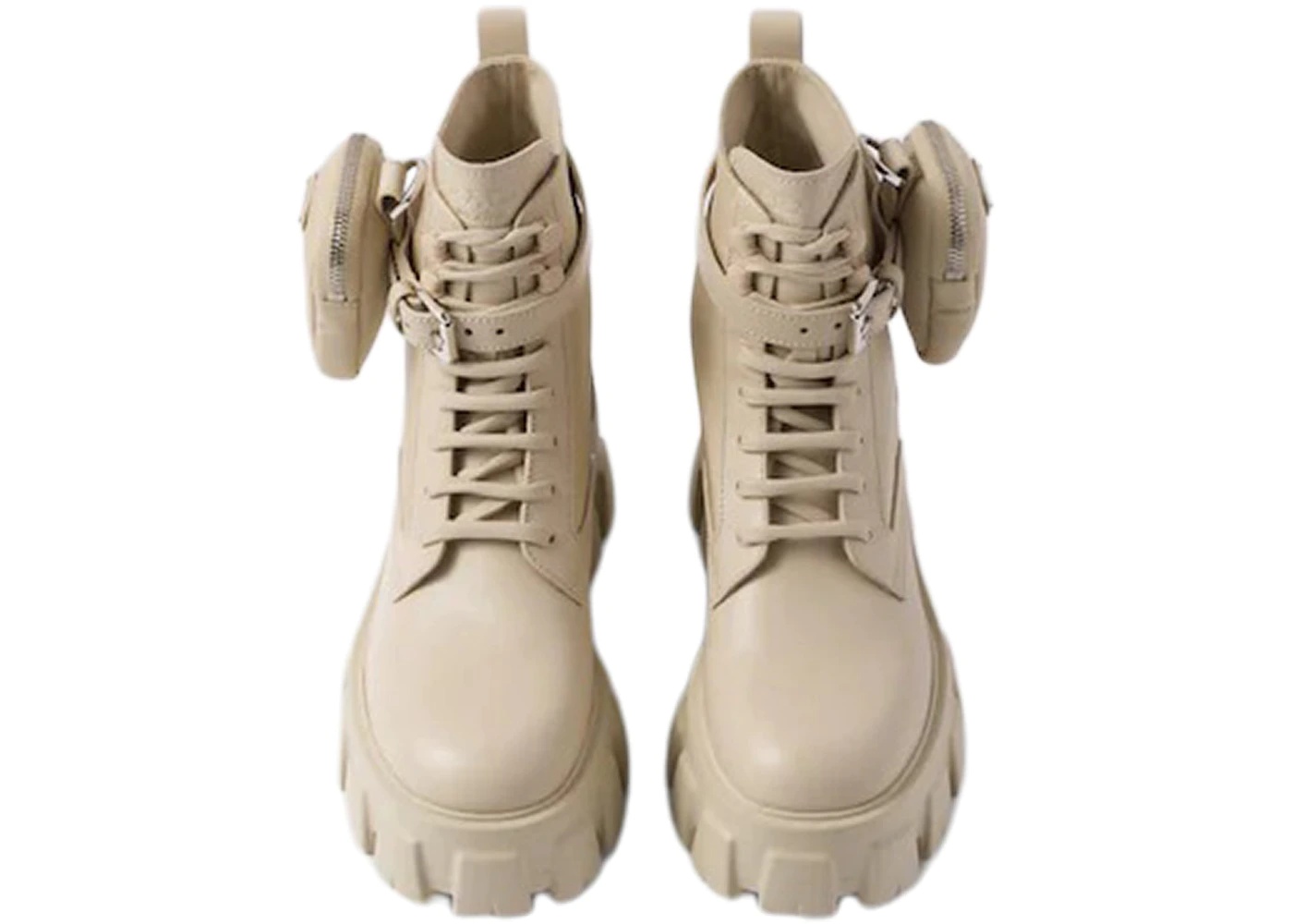 Prada Monolith 55mm Pouch Ankle Boots Desert Beige Leather - 3