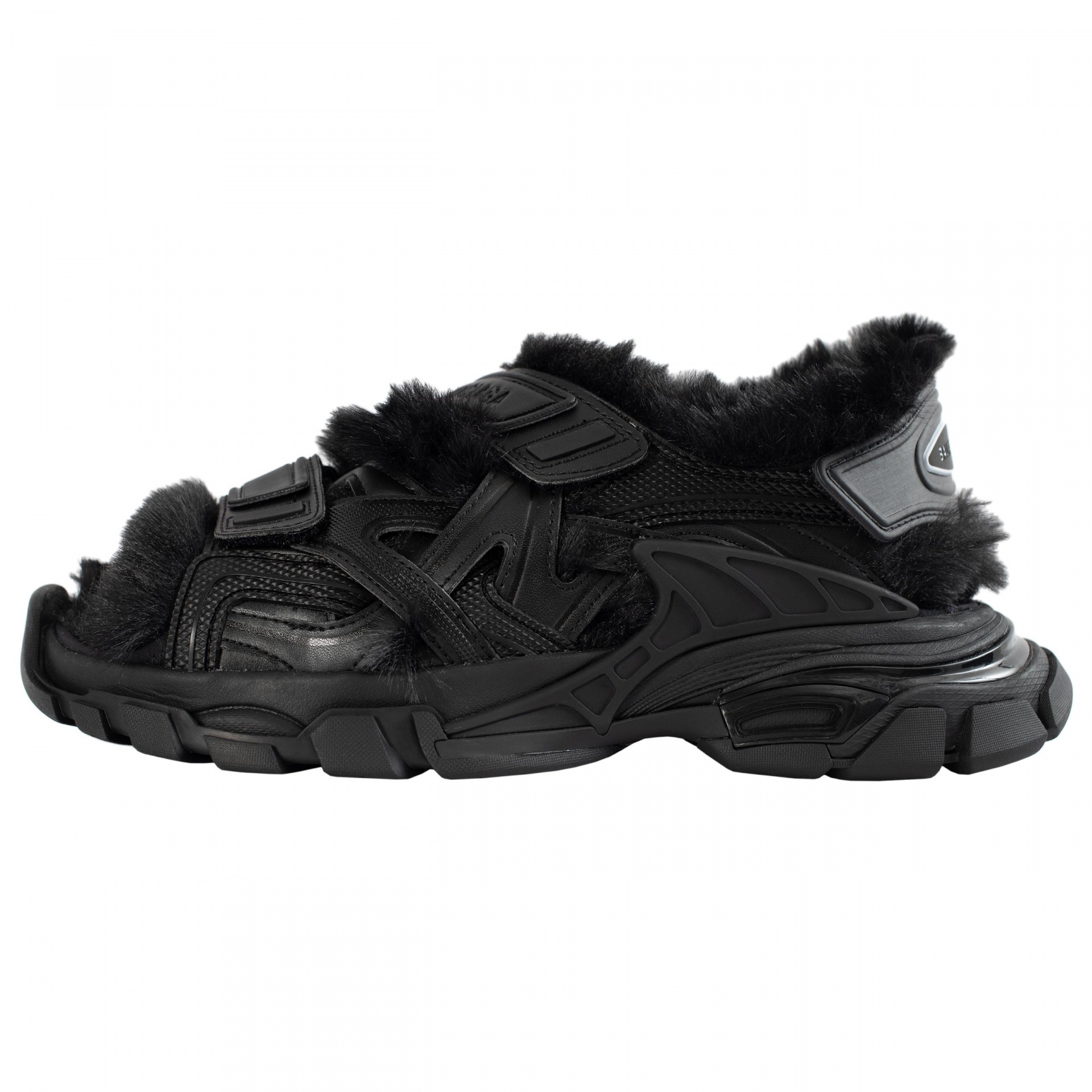 TRACK SANDAL FAKE FUR IN BLACK - 1