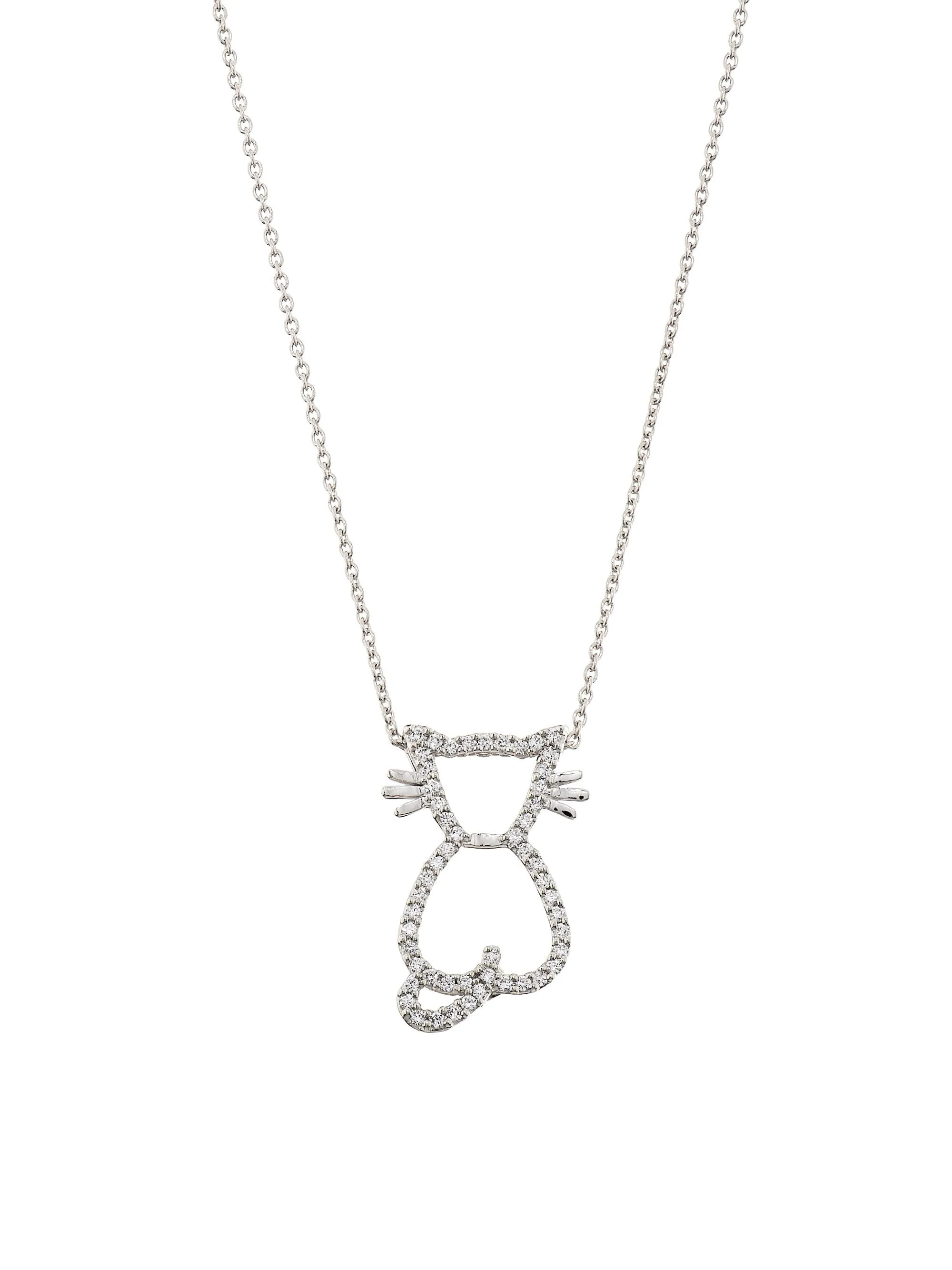 Women's Tiny Treasures Cat 18K Yellow Gold & 0.19 TCW Diamond Cat Pendant Necklace - White Gold - 1