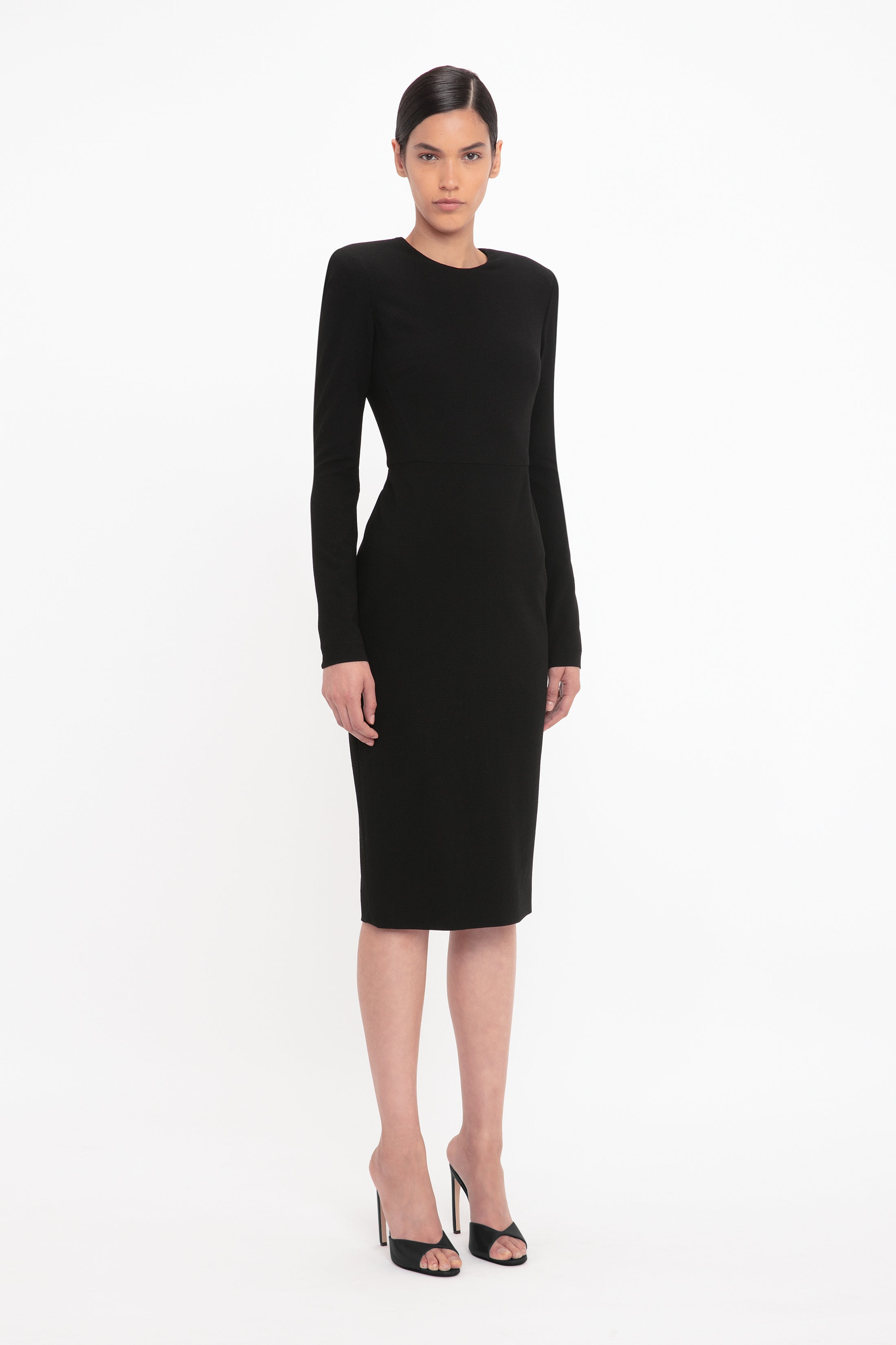 Long Sleeve T-Shirt Fitted Dress In Black - 3