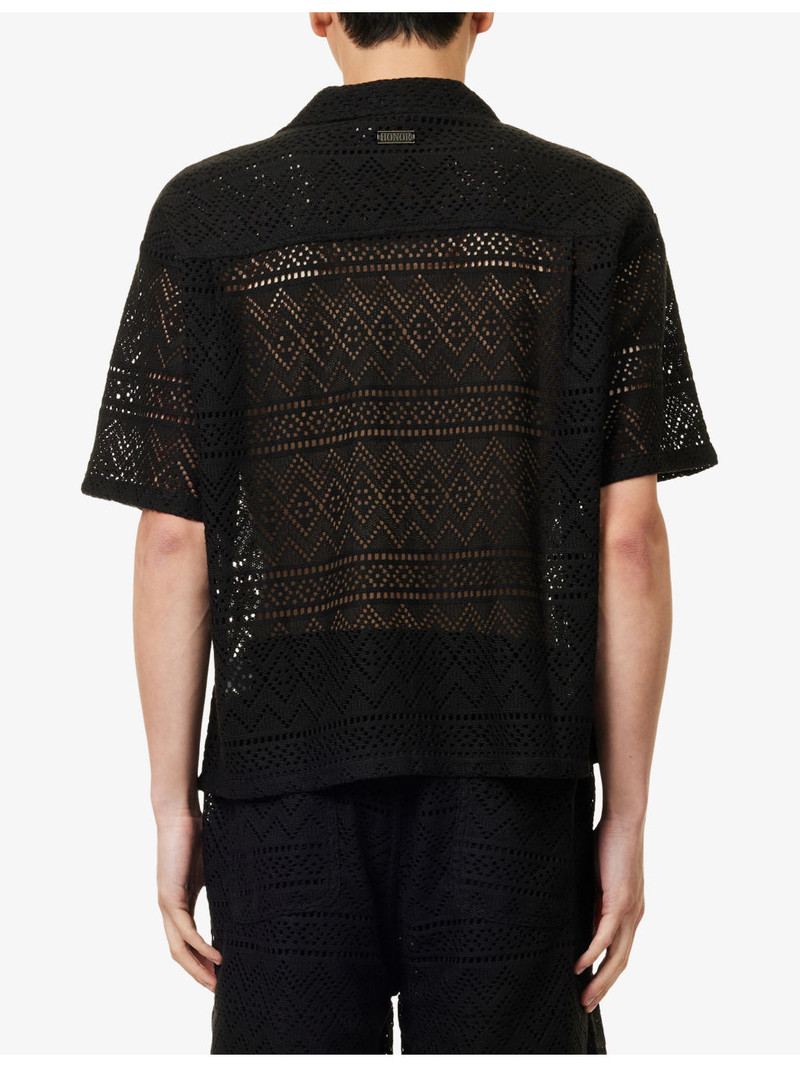 Cuban-Collar Pointelle Crochet-Knit Shirt 4