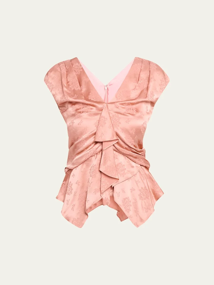 Floral Silk Draped Top - 1