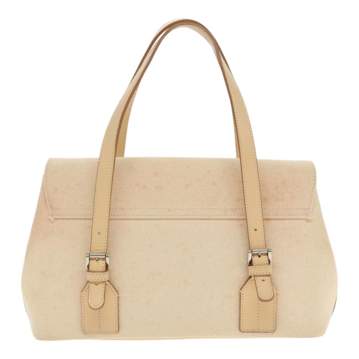 Burberry Hand Bag Canvas Leather White Beige Silver - 2