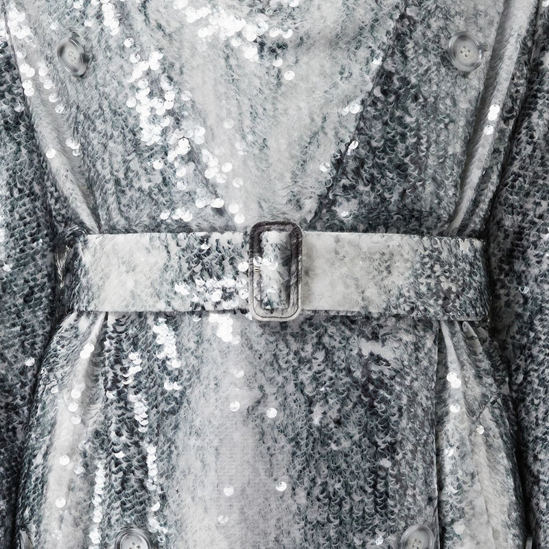 Sequinned Animal Print V-neck Trench Dress 6