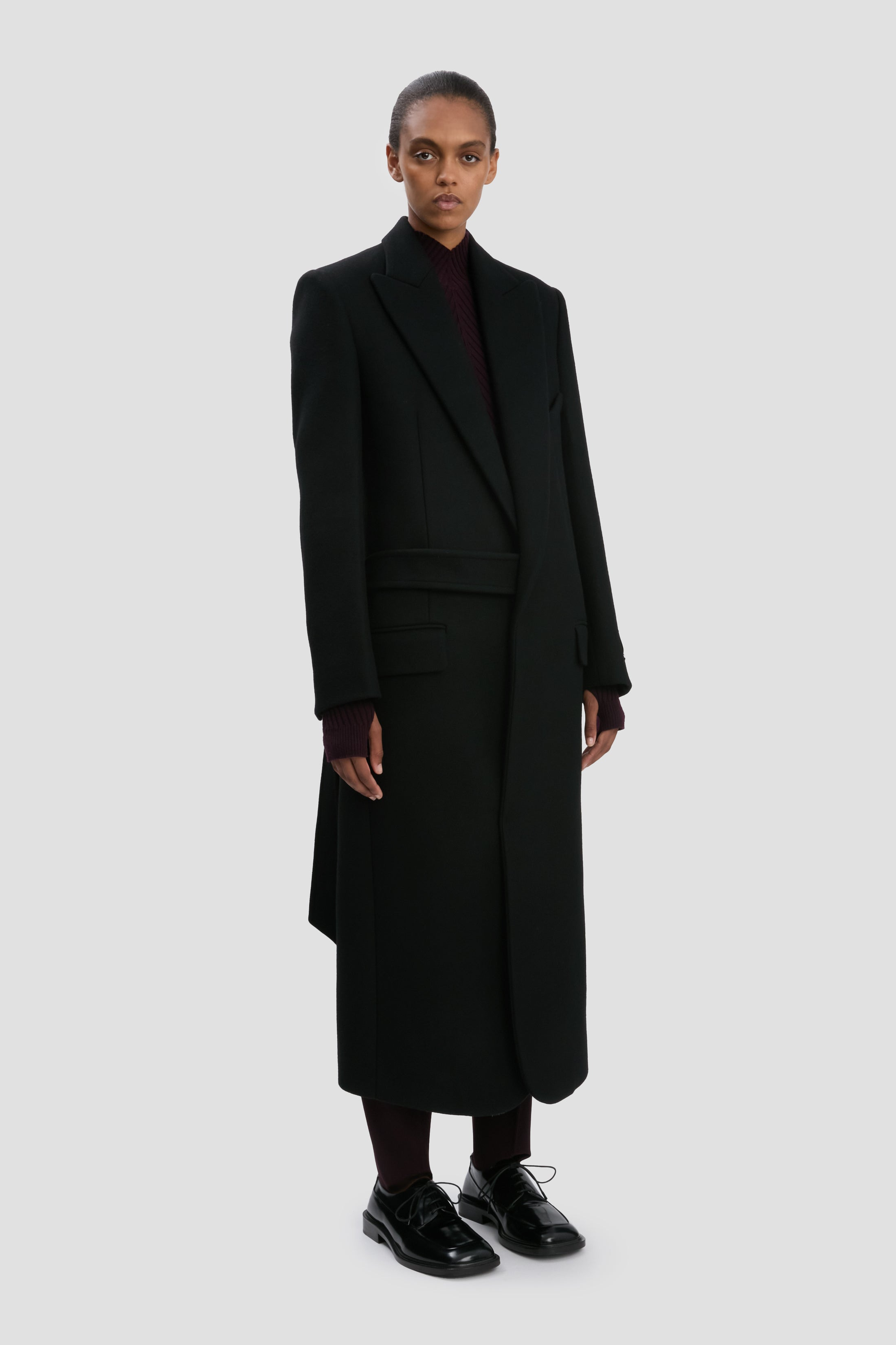 Double-Belted Coat In Black - 3