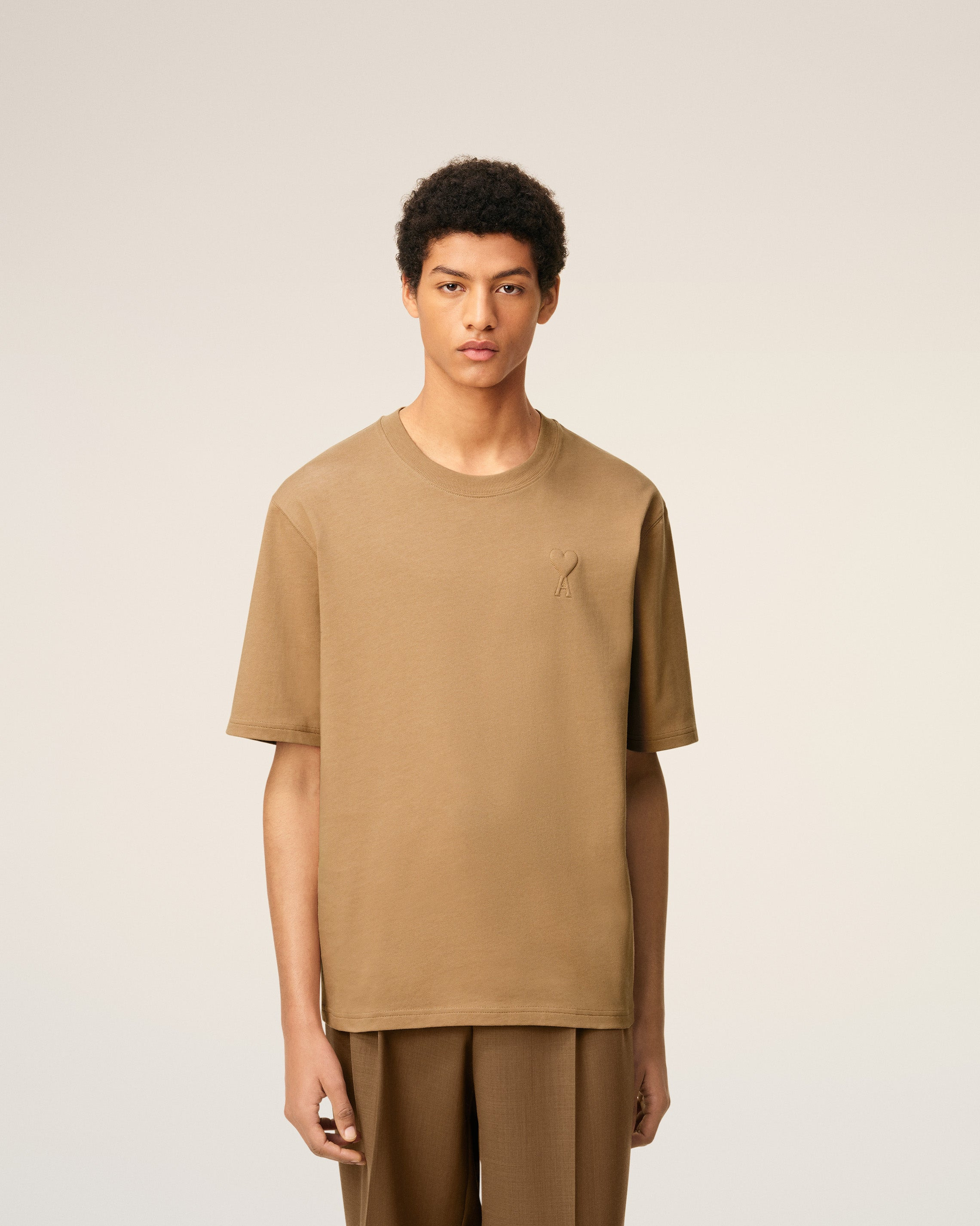 BROWN COTTON AMI DE COEUR COSY FIT T-SHIRT - 3