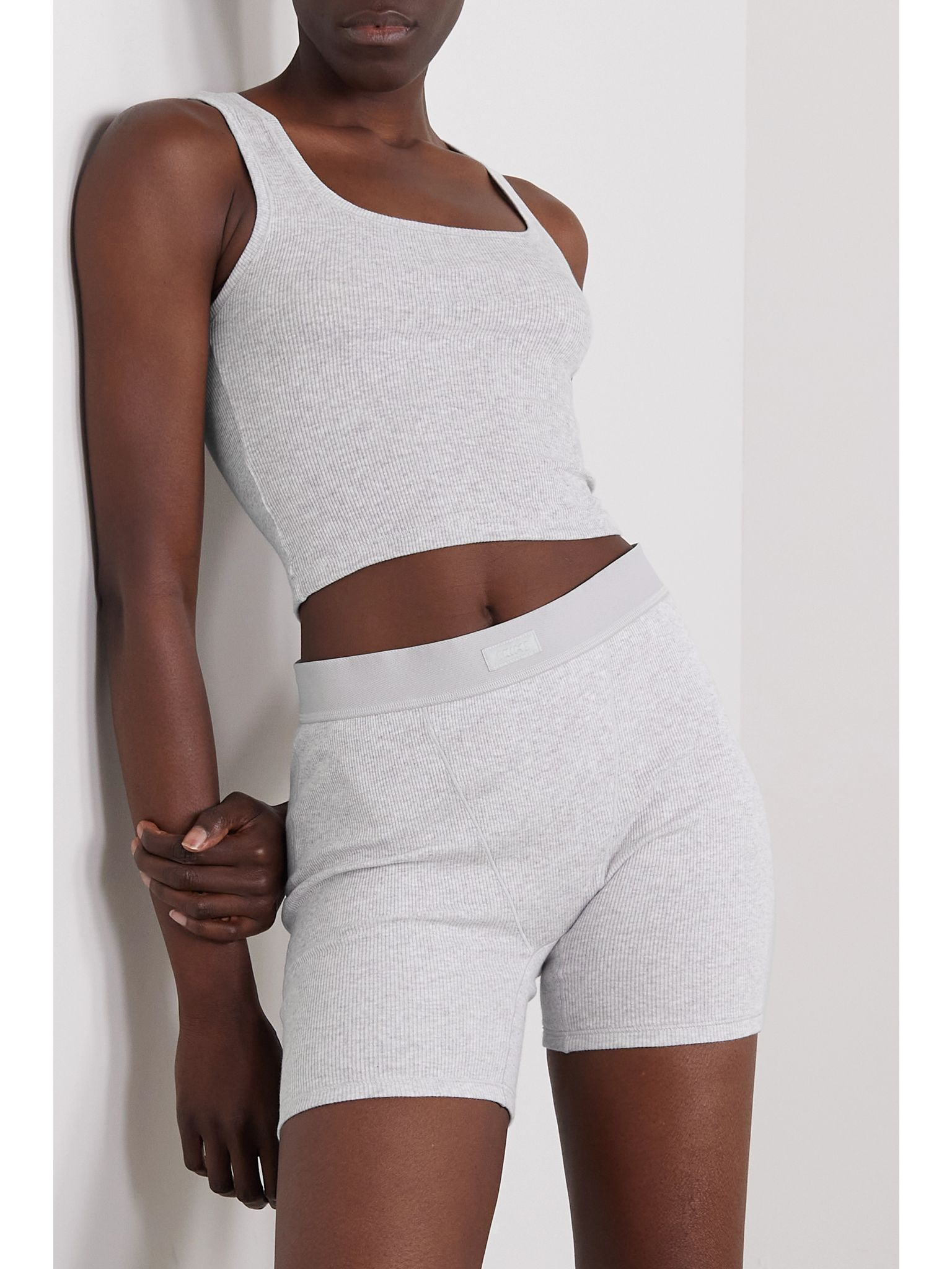 Ribbed cotton-blend jersey tank - Light Heather Grey Gray - 2