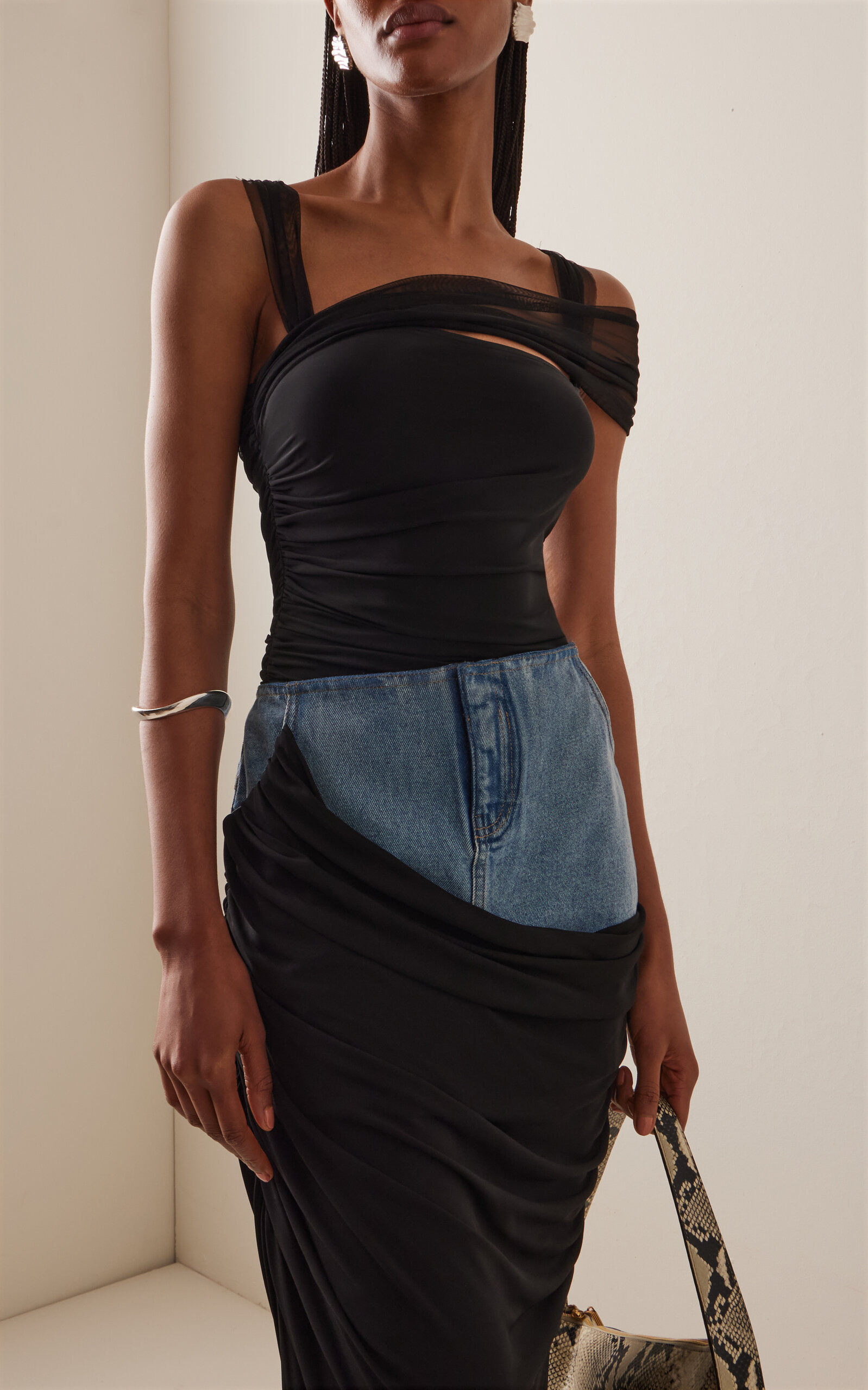 Tulle-Detailed Ruched Jersey Bodysuit black - 2