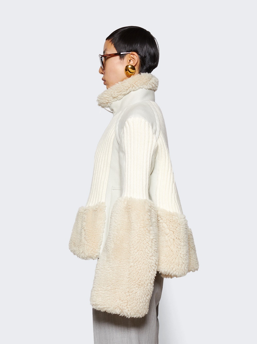 Faux Shearling Knit Jacket Off White - 4