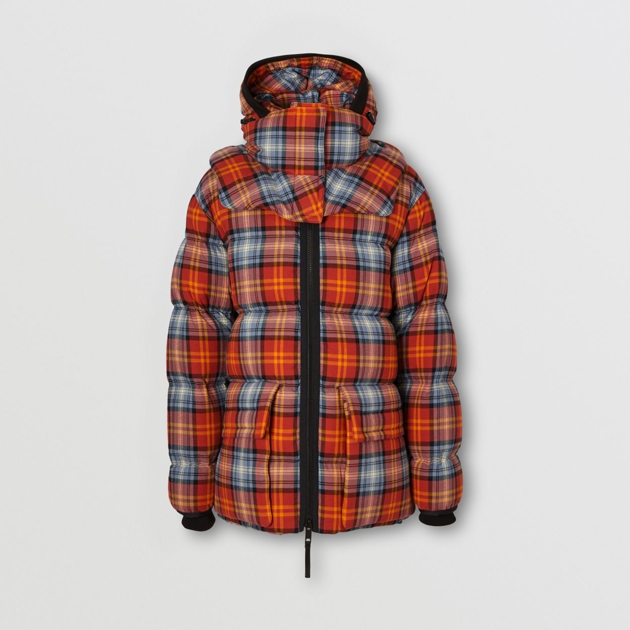 Detachable Hood Check Cotton Flannel Puffer Jacket - 1