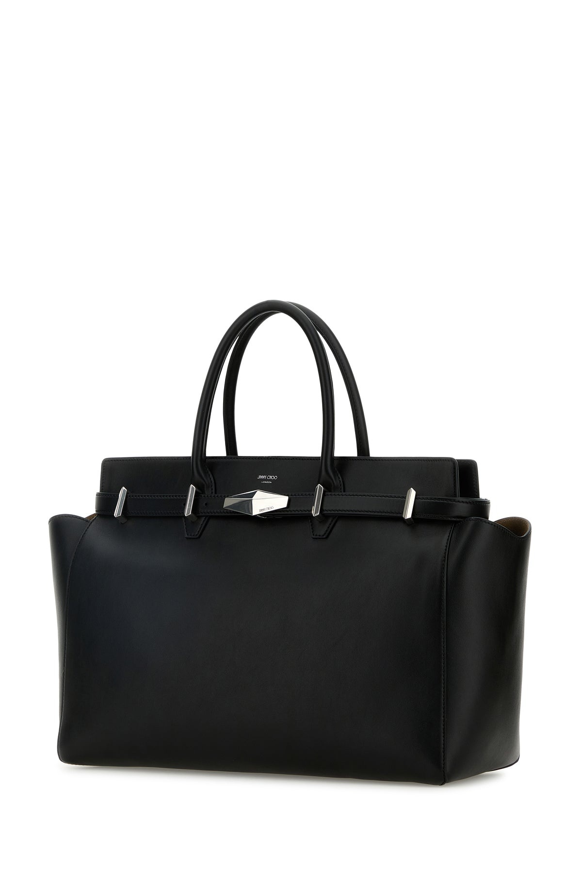Black leather large Diamond Belted shopping bag - 2
