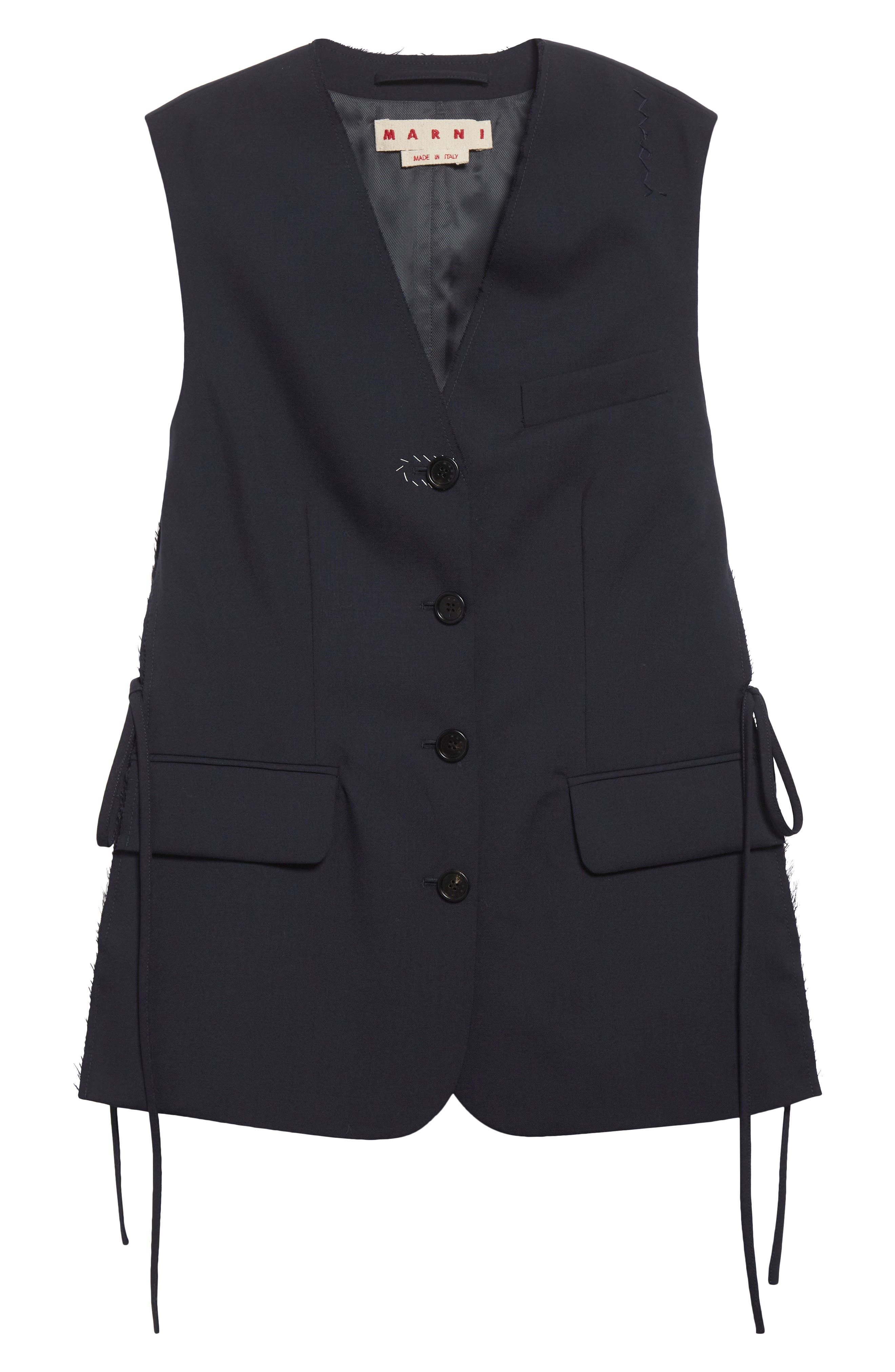 Marni Side Tie Wool Vest in 00B99 Blue Black at Nordstrom - 7