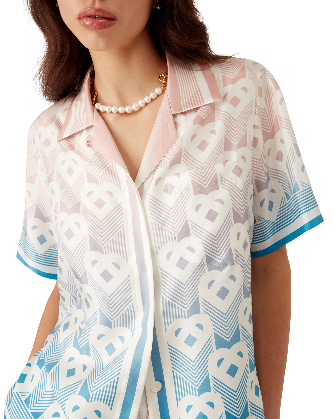 Gradient Heart Monogram Silk Short Sleeve Shirt - 5