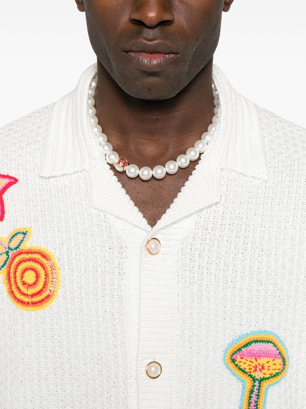 patch-detailing crochet shirt - 5