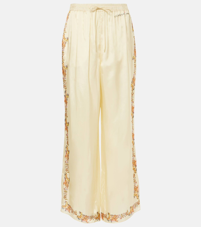 Printed satin straight pants - 1