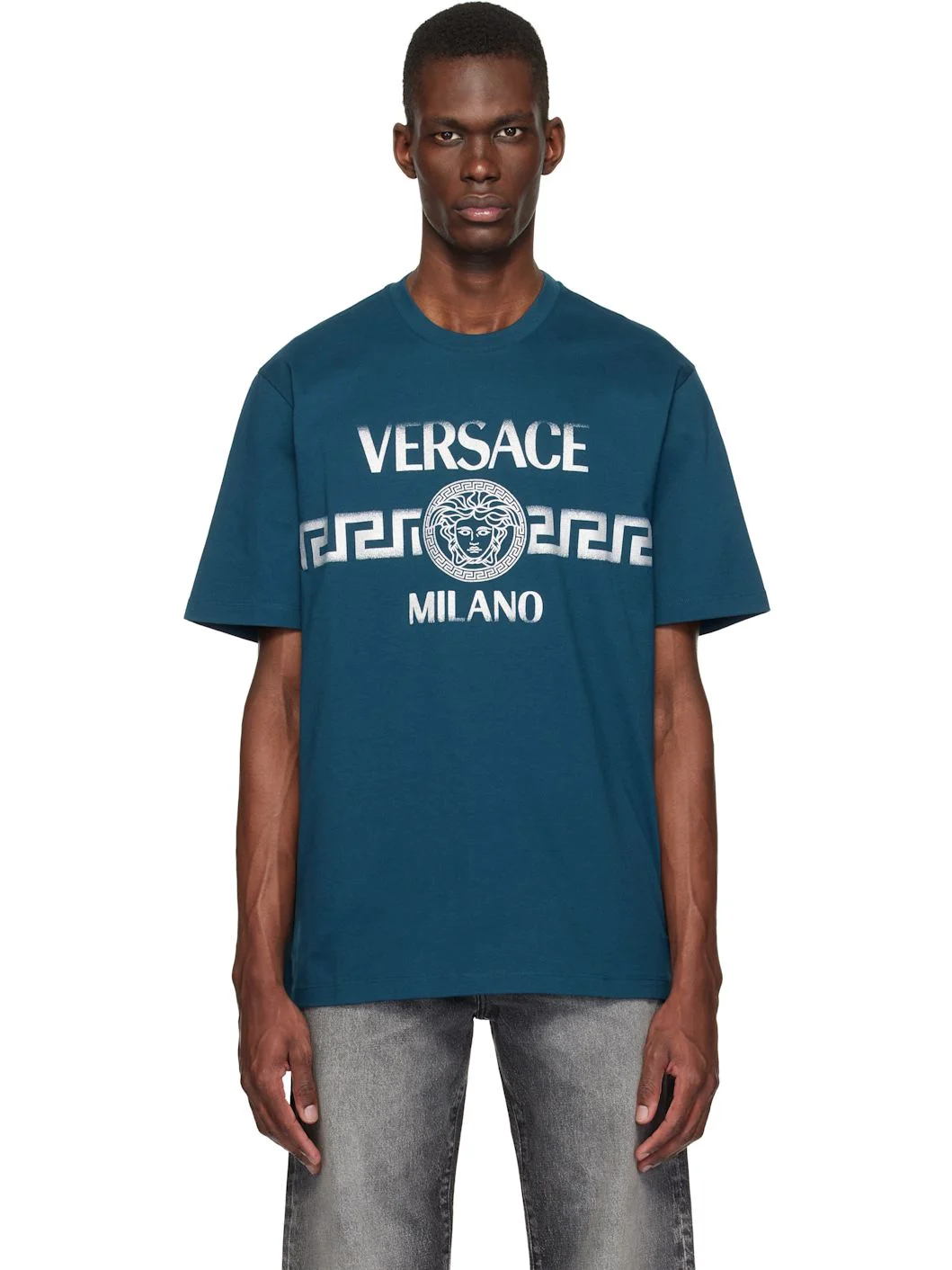 Navy Printed Cotton-Jersey Regular T-shirt - 1