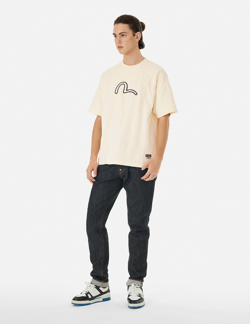 SEAGULL EMBROIDERY AND ALLOVER FLOCKING PATTERNS RELAX FIT T-SHIRT 3