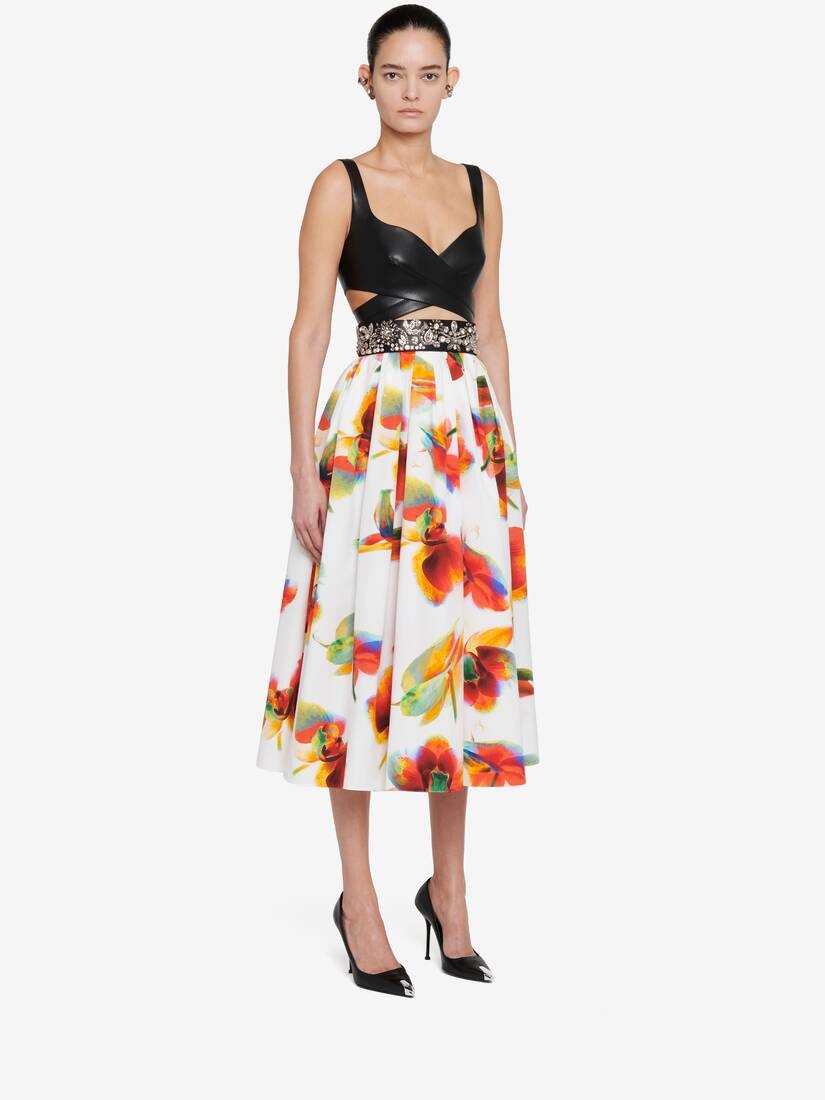 Women's Solarised Orchid Gathered Midi Skirt in Optic White - 3