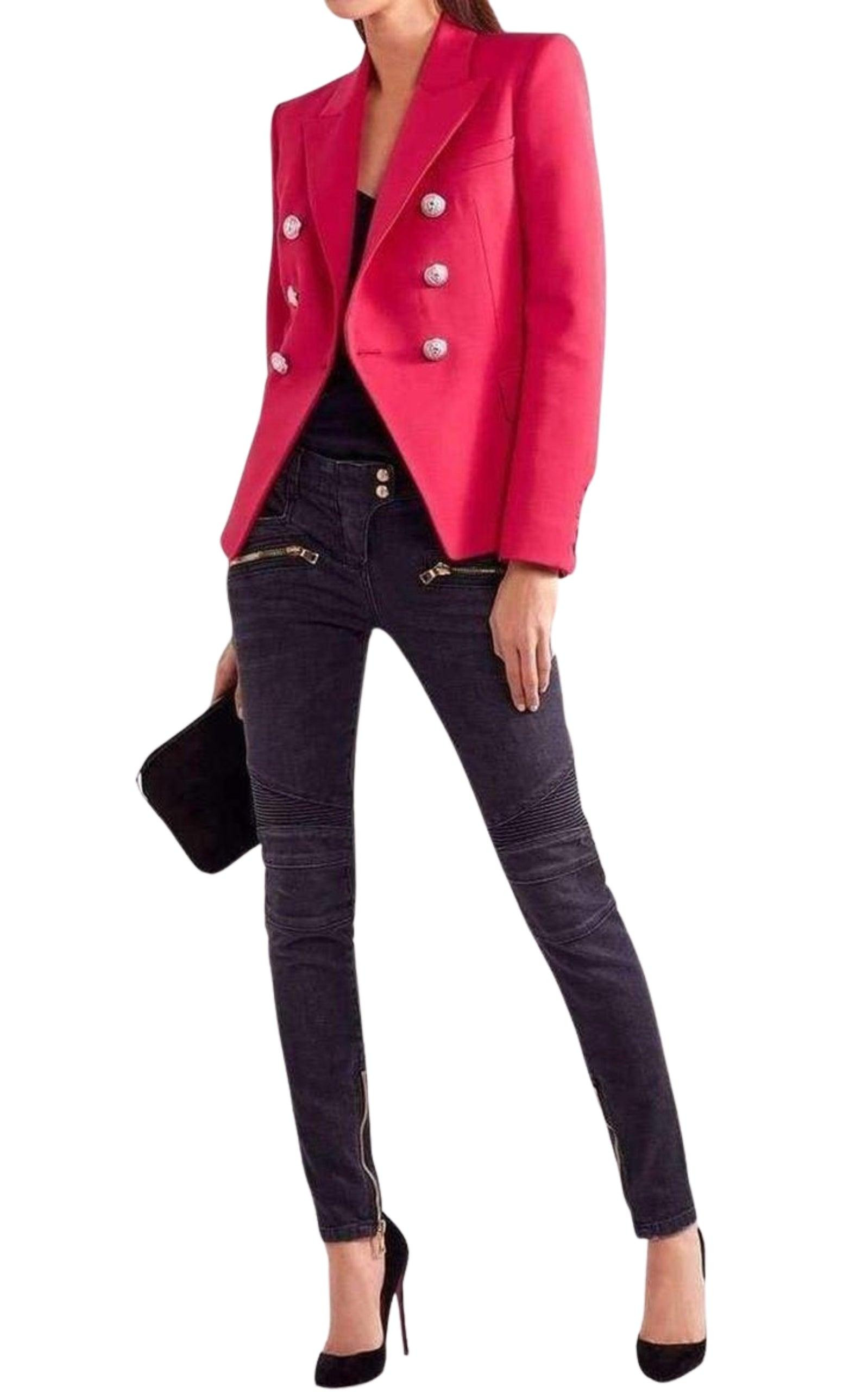 Red Double Breasted Wool Jacket - 2