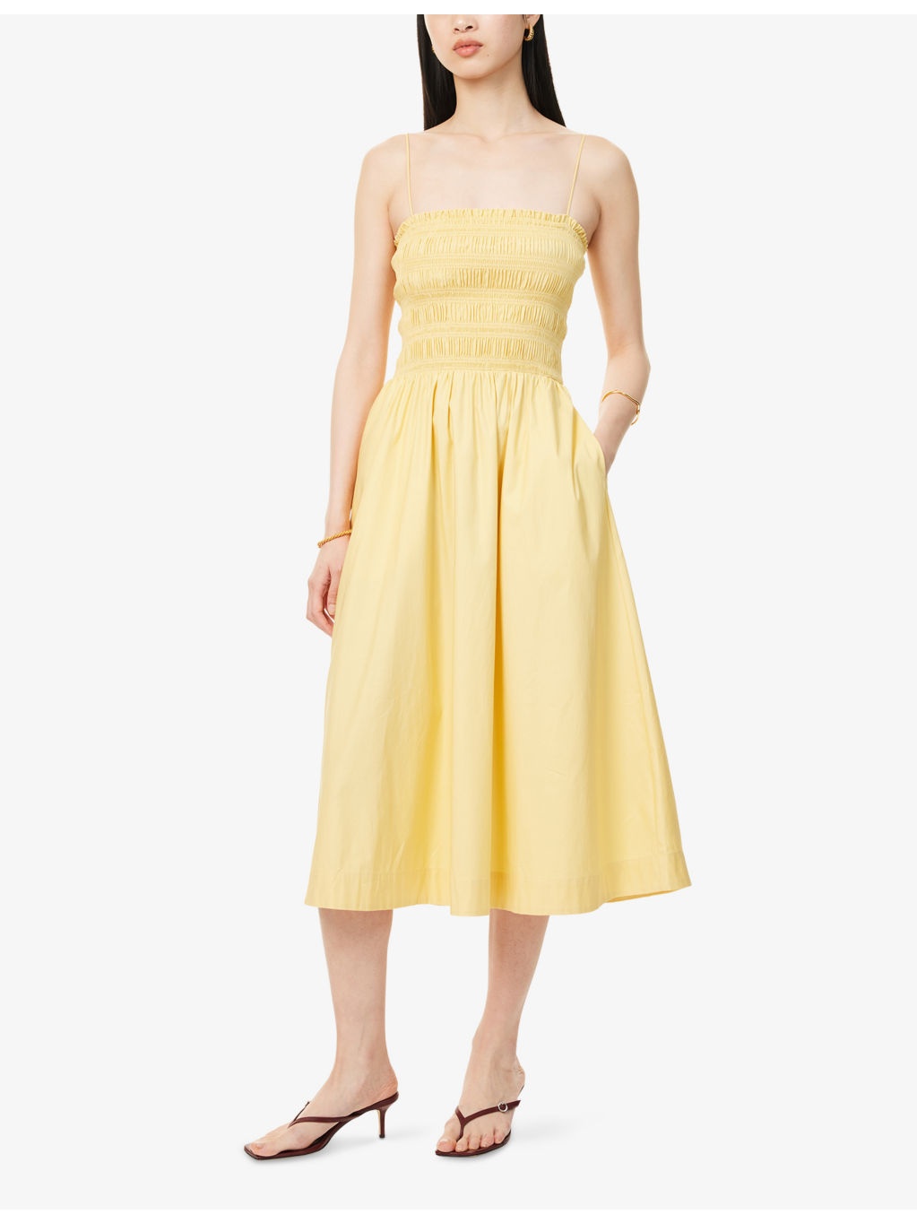 Kerrie Shirred Stretch-Cotton Midi Dress - 3