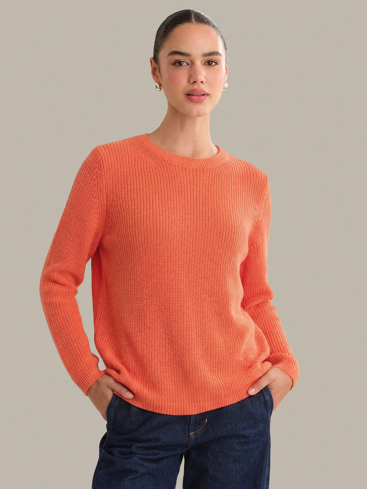 Emma: Crewneck Shaker Stitch Cotton Sweater - 1