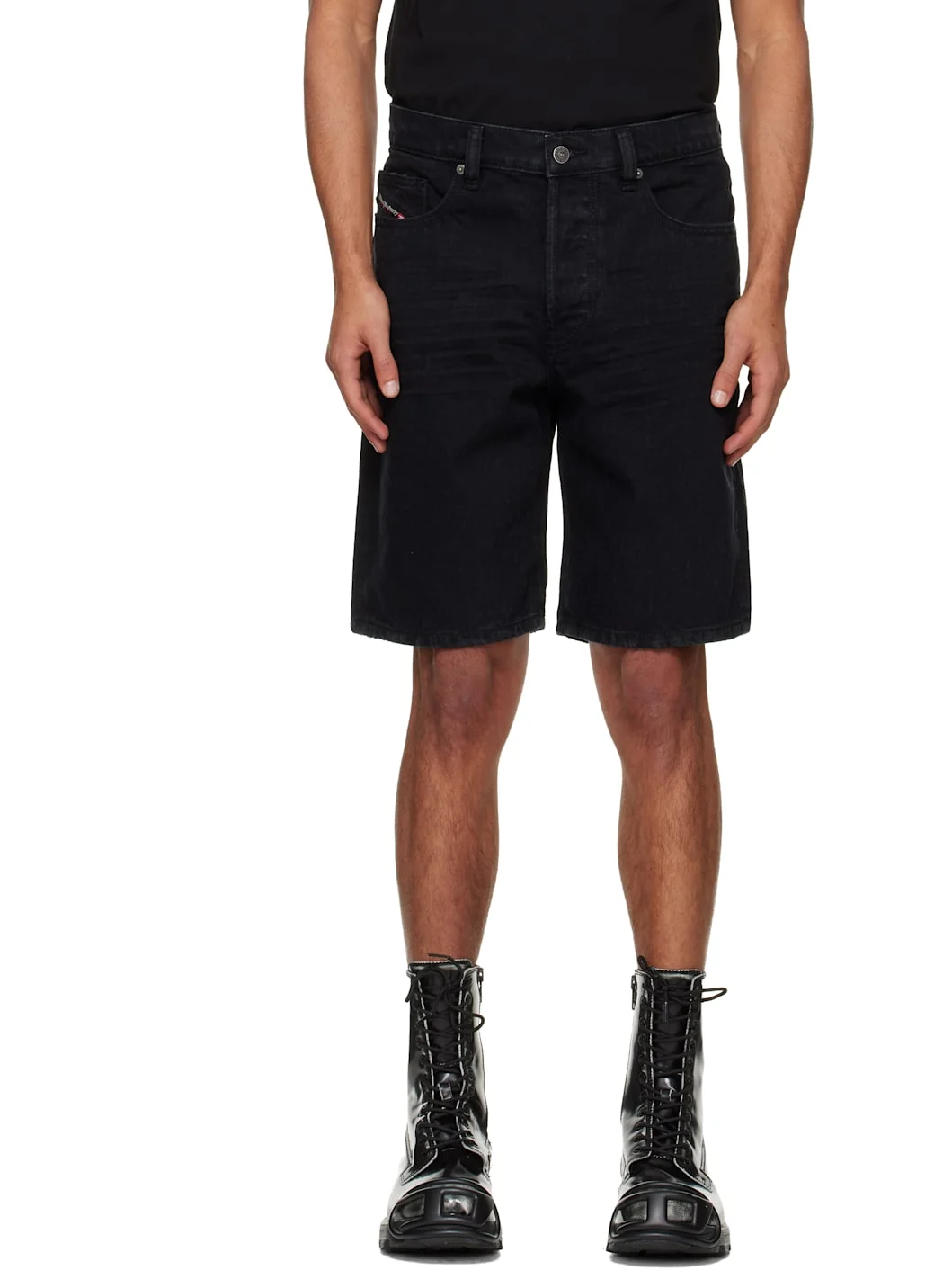 Black Regular-Short Denim Shorts - 1