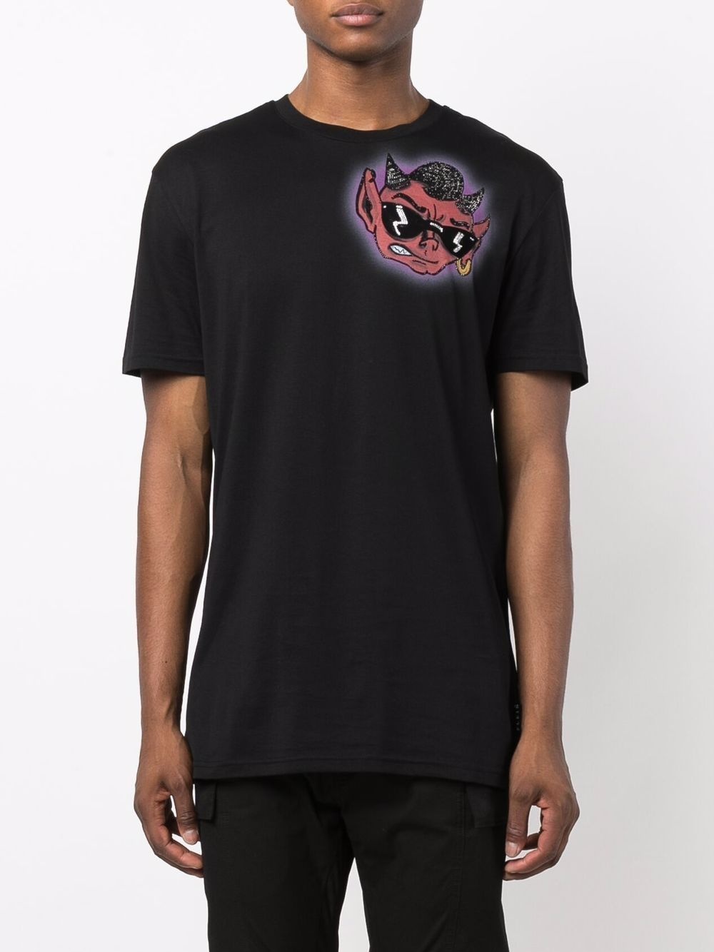 logo-print beaded devil T-shirt - 4