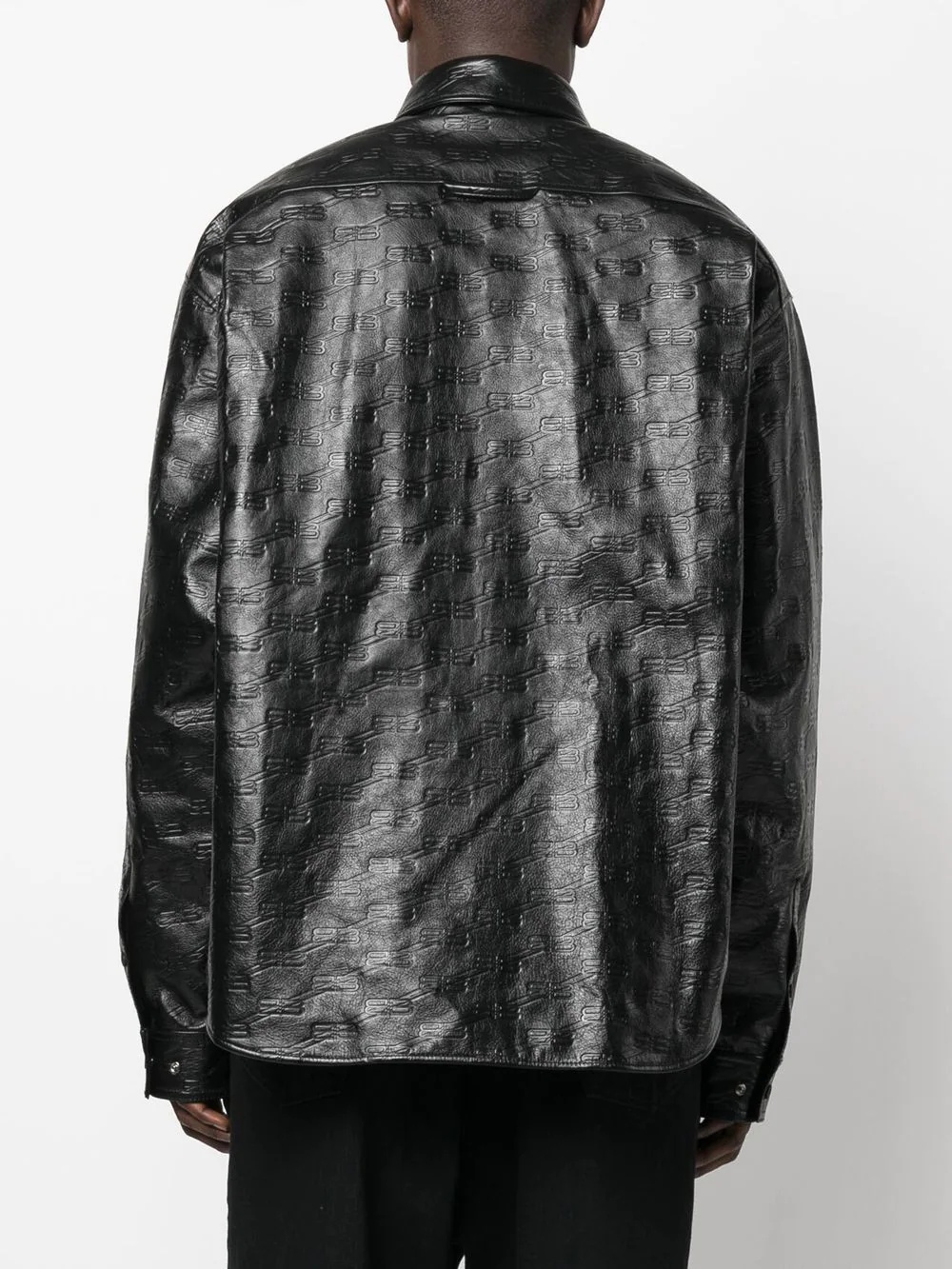 BB-monogram leather shirt jacket - 4