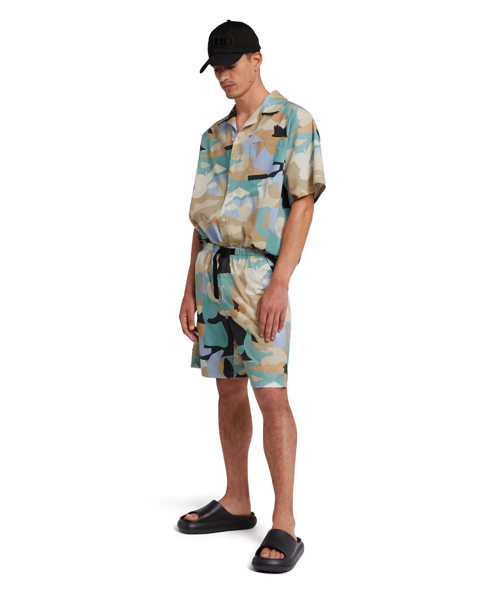 Poplin bowling shirt with "geo camo" print - 5